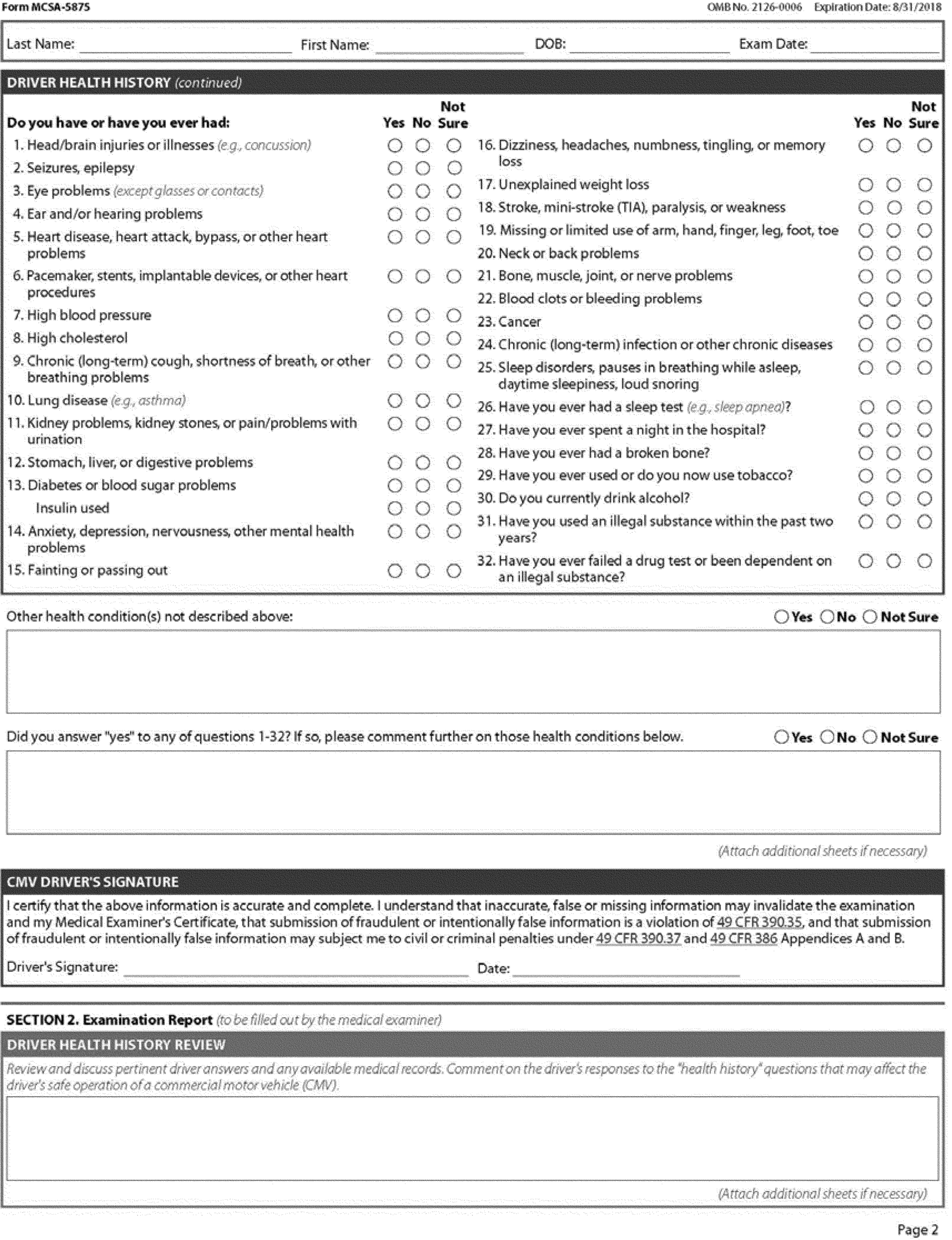 Federal Register Physical Qualifications And Examinations Medical Examination Report And Medical Examiner s Certificate Forms