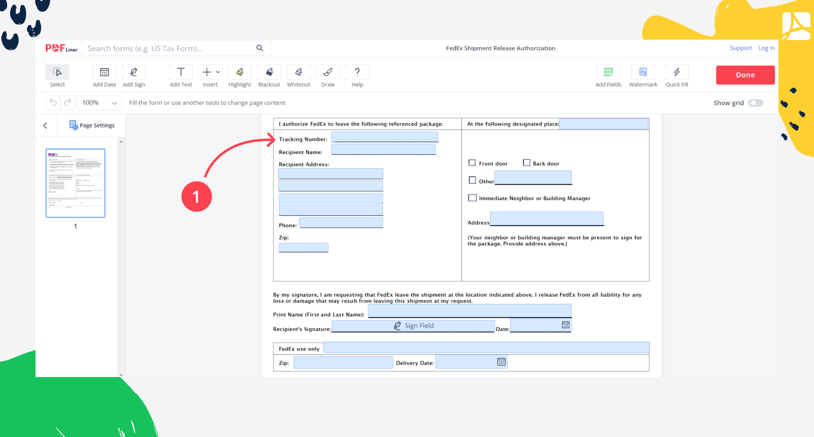 FedEx Shipment Release Authorization PDF Blank PDFliner