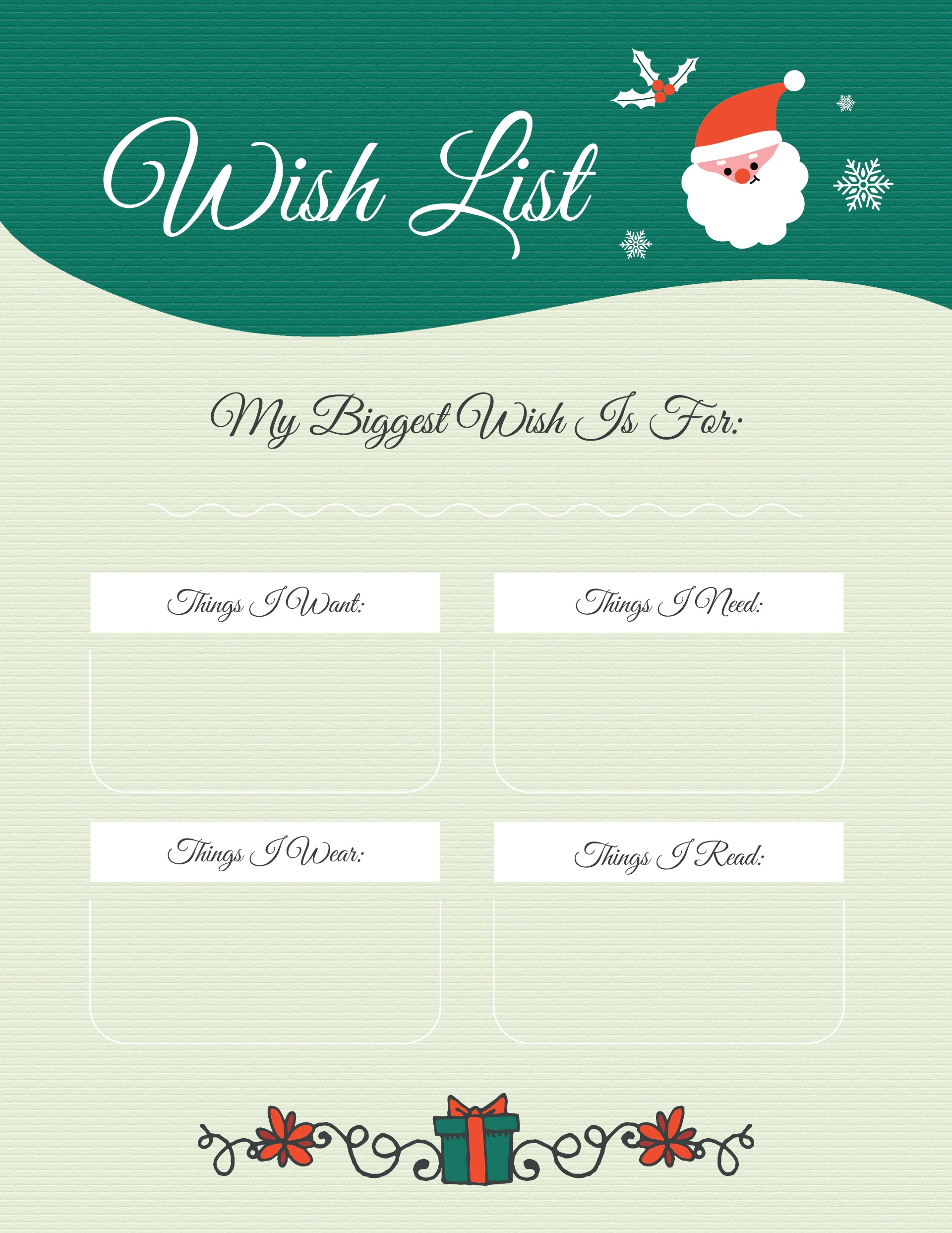 Festive Christmas Wish List Template WordLayouts
