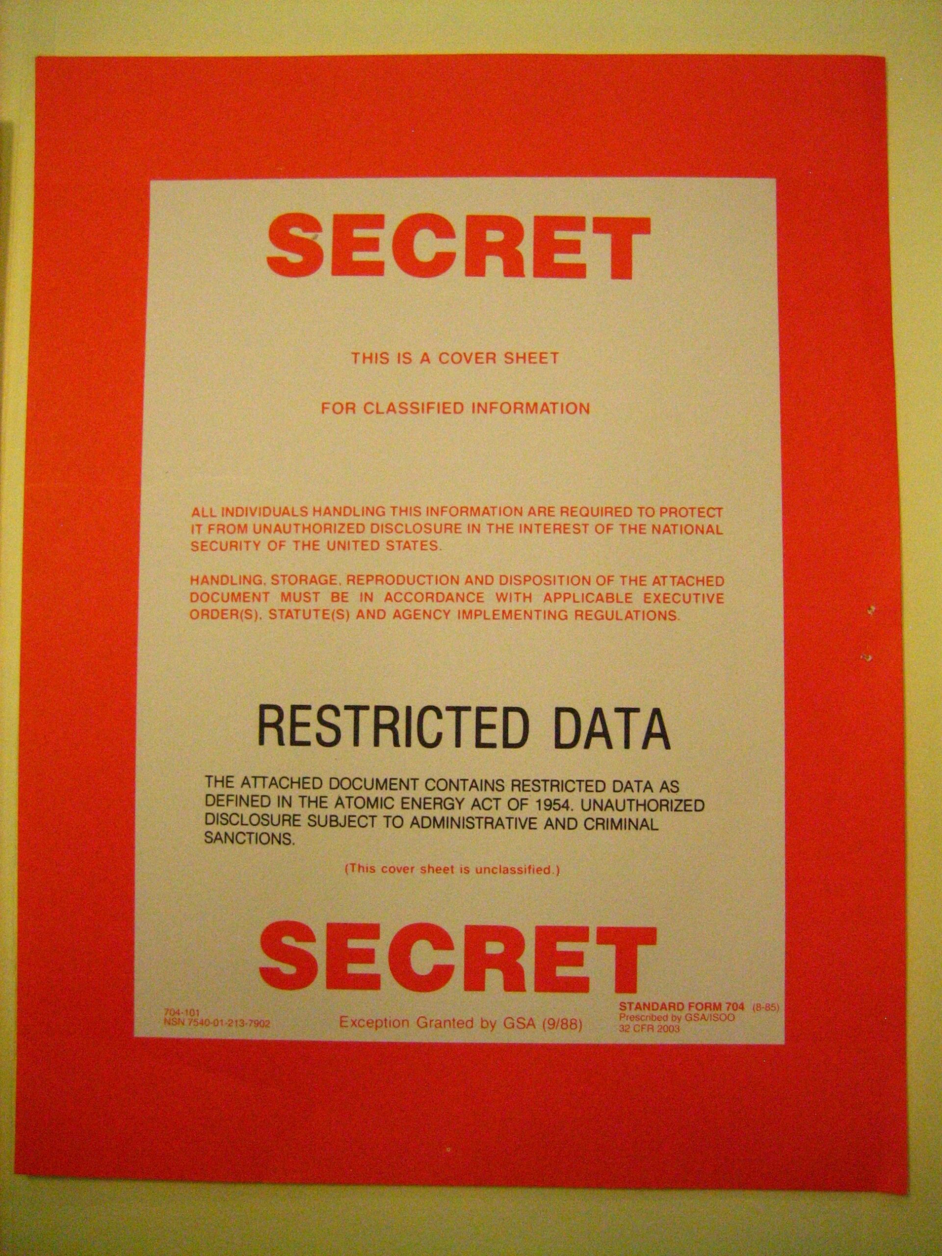 coversheet for secret document