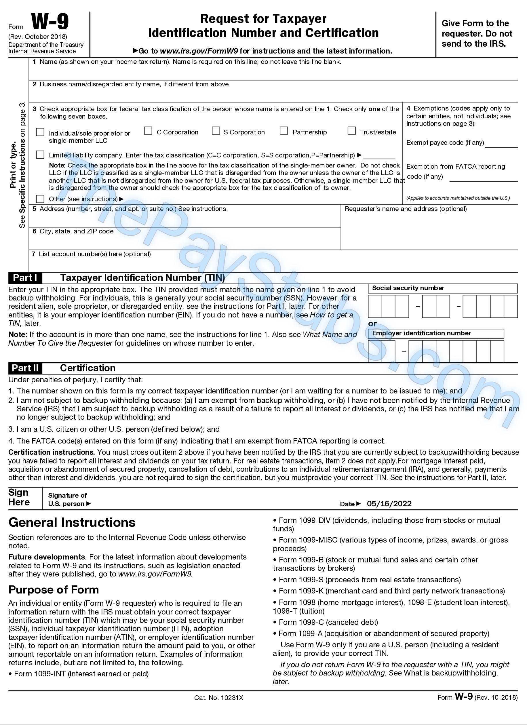 w9 printable form