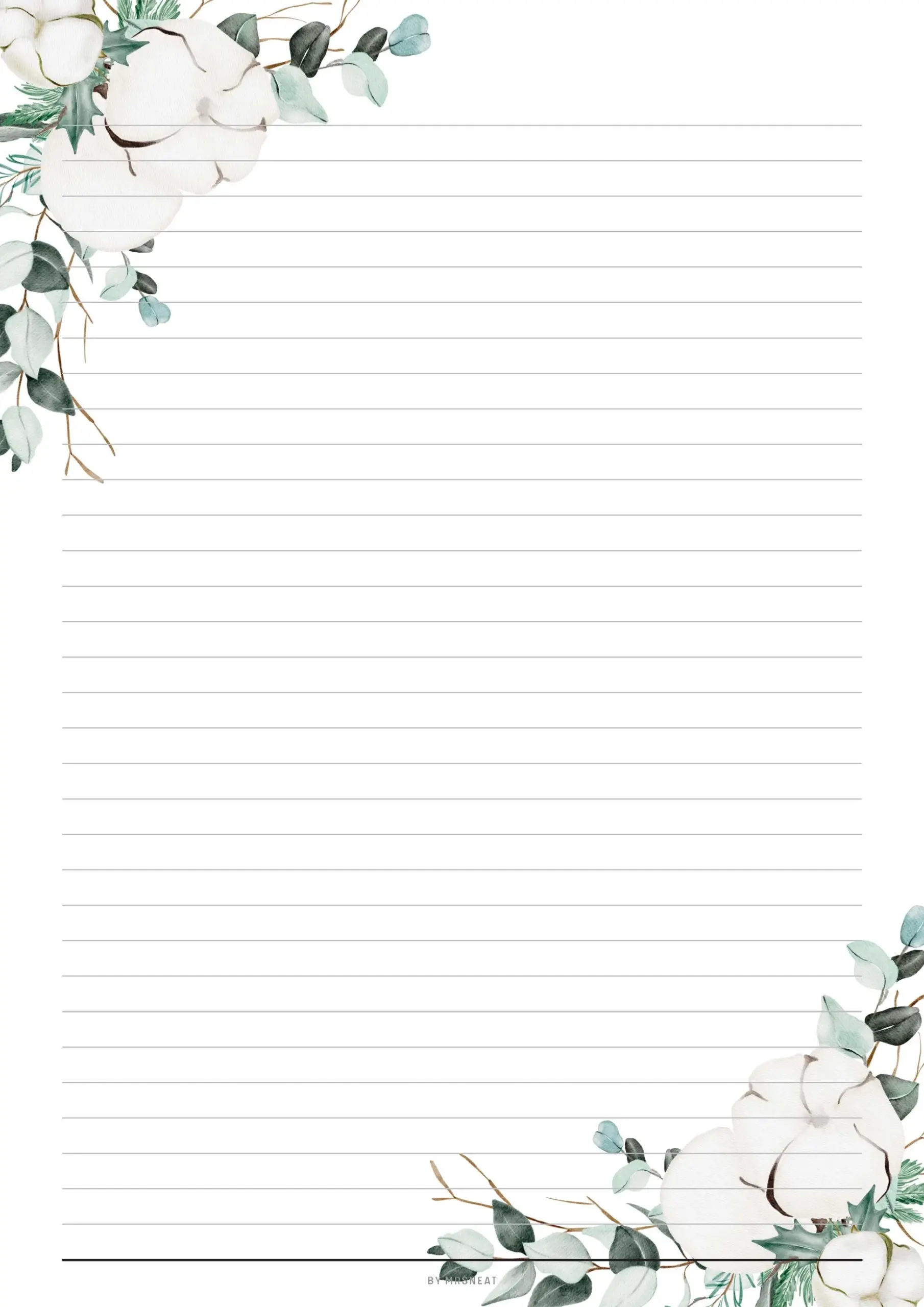 FILLABLE Floral Printable Stationery Lined Unlined Paper PDF M1 Mrsneat