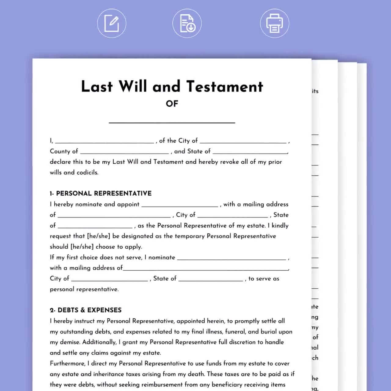 printable last will and testament form