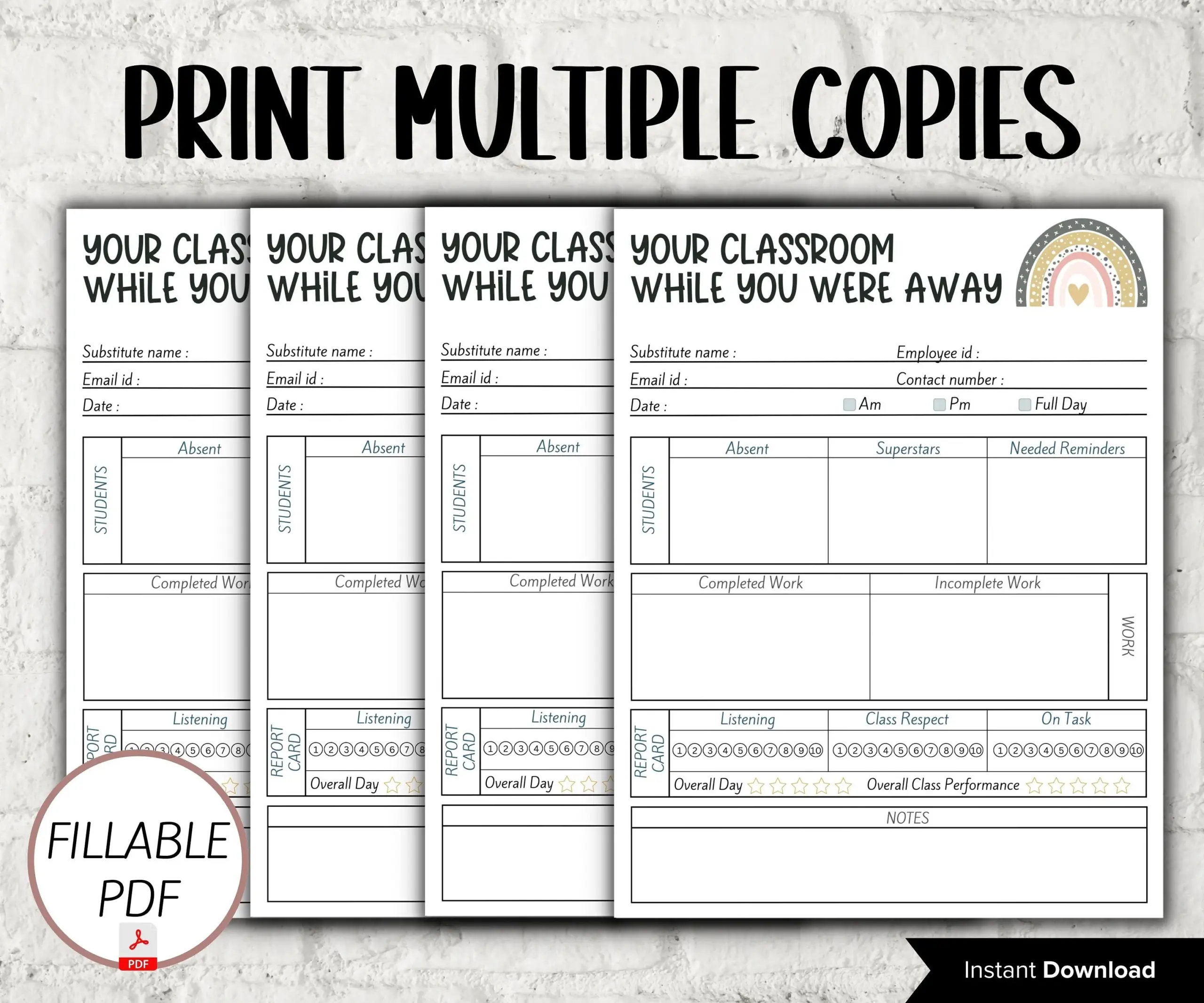 free printable substitute teacher report form