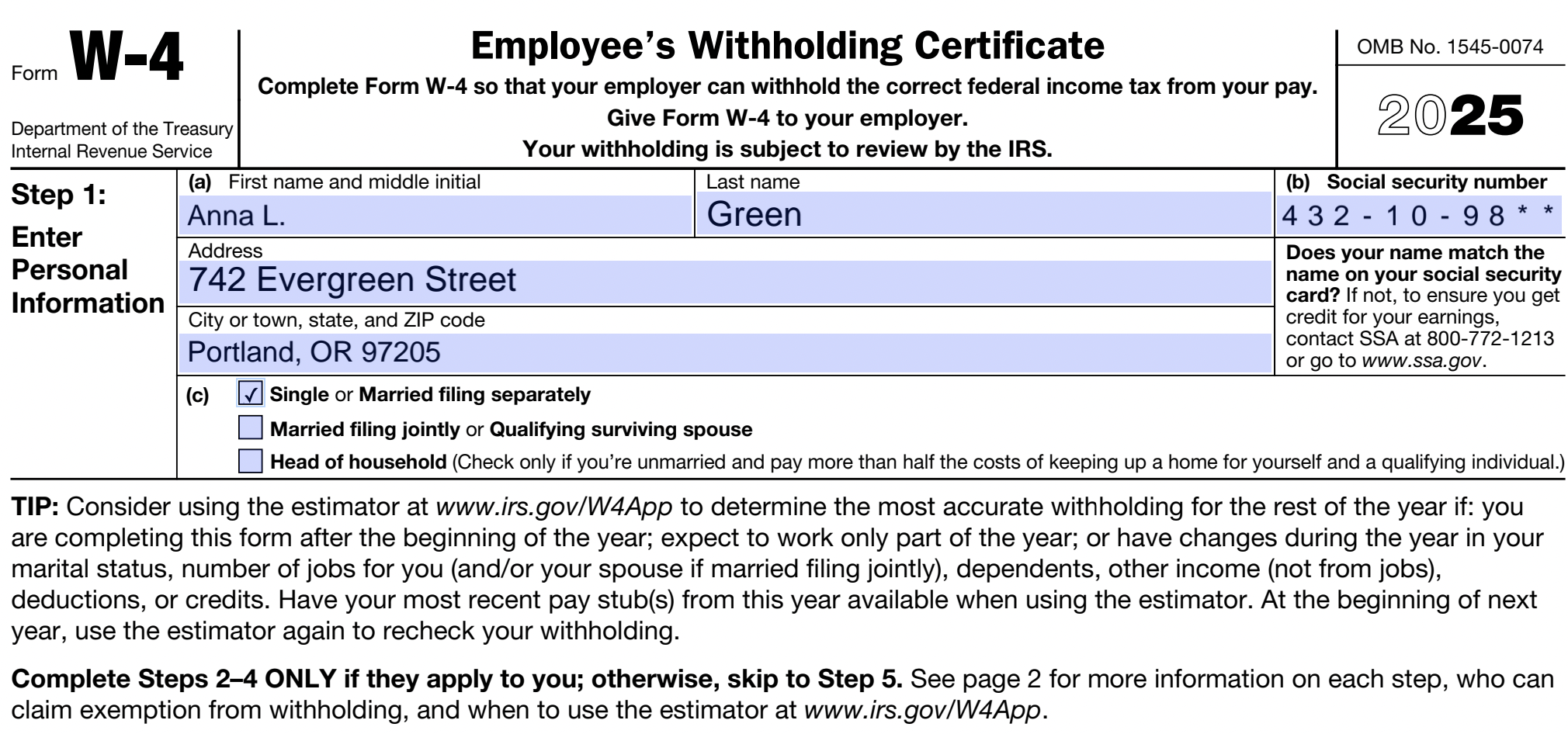 Fillable W 4 Form 2025 2026 Fill Out And Download As PDF