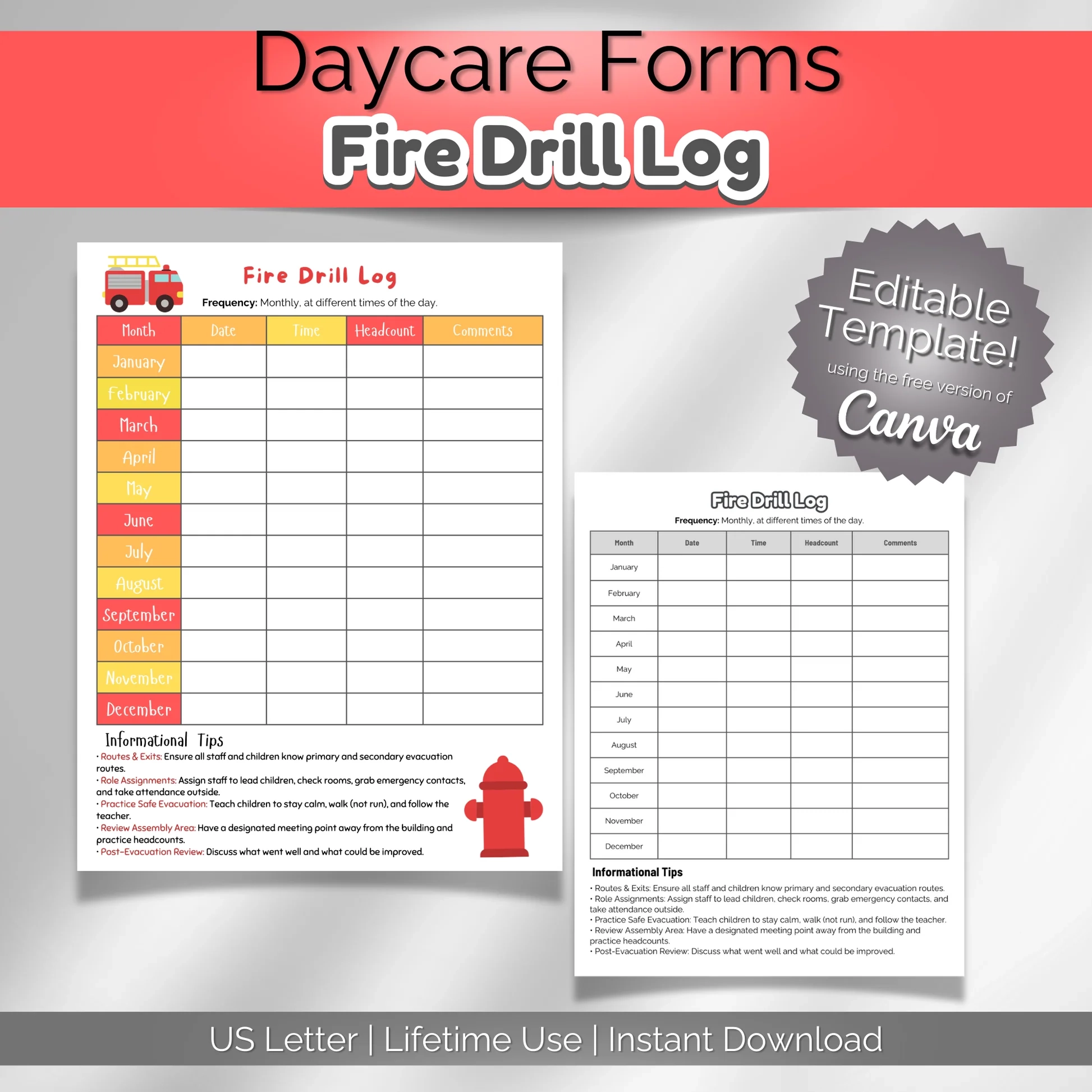 Fire Drill Log Template Fire Drill Record Form Carissa s Creative Kids