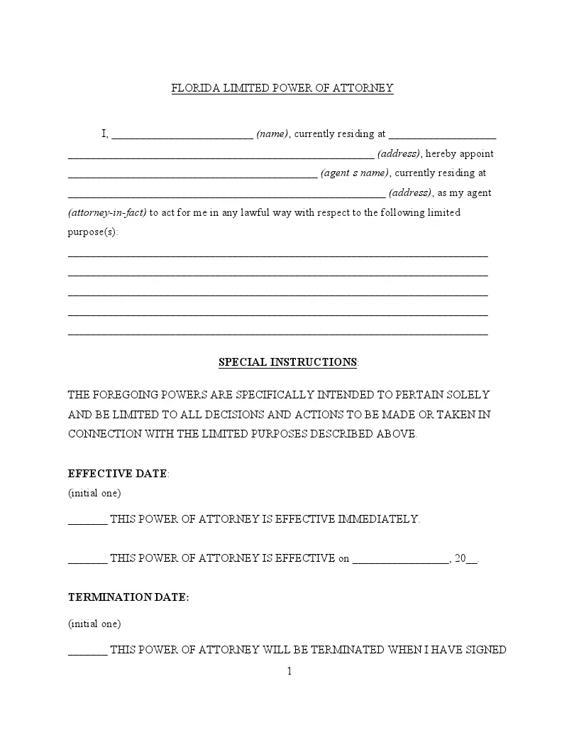 Florida Power Of Attorney POA Forms PDF DOC FormsPal