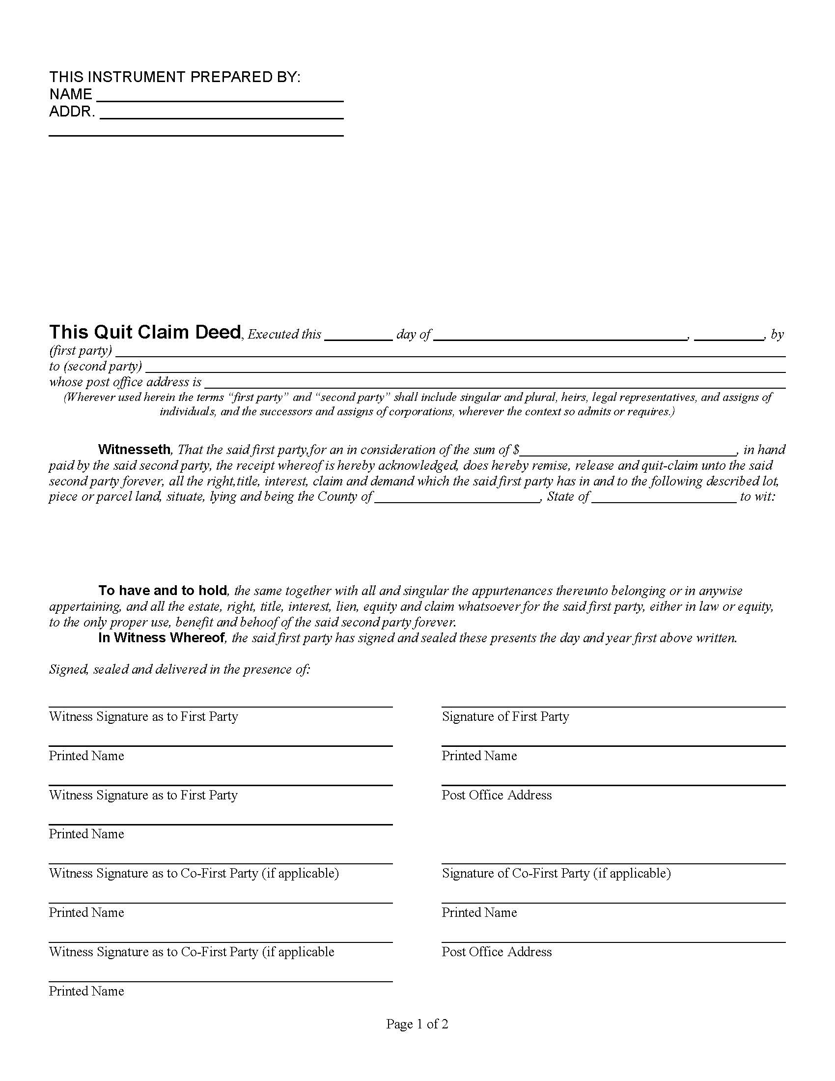 Florida Quit Claim Deed Form Deed Forms Deed Forms
