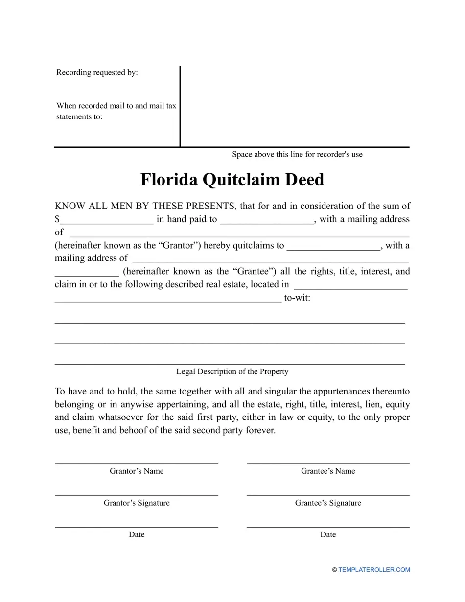 Florida Quitclaim Deed Form Fill Out Sign Online And Download PDF Templateroller
