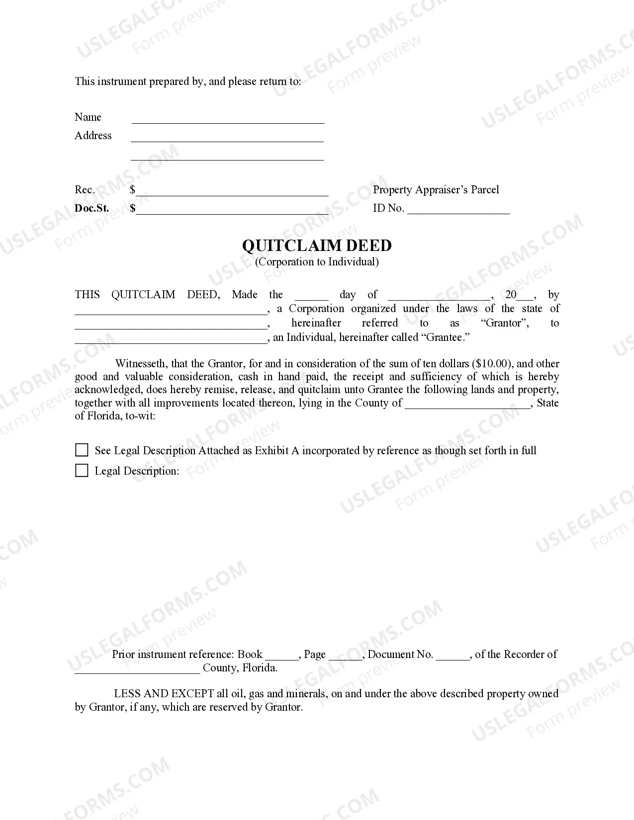 printable florida quit claim deed form