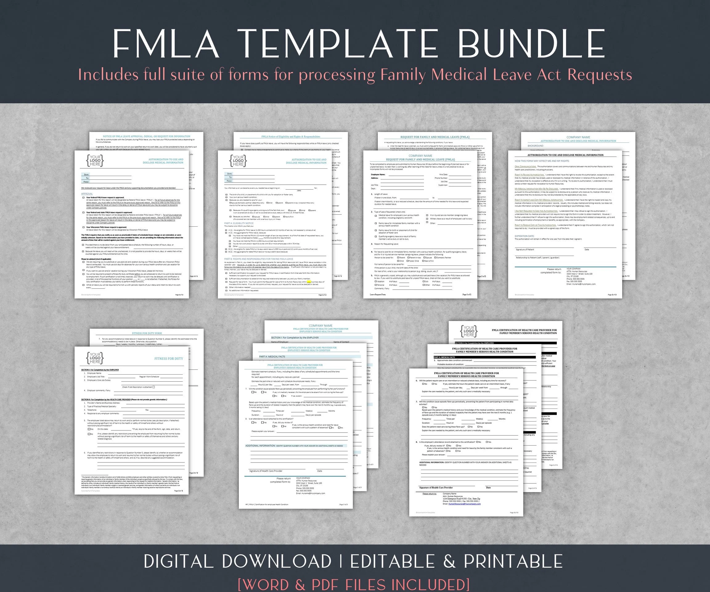 FMLA Form Templates Bundle 9 HR Forms word digital Download Etsy Australia