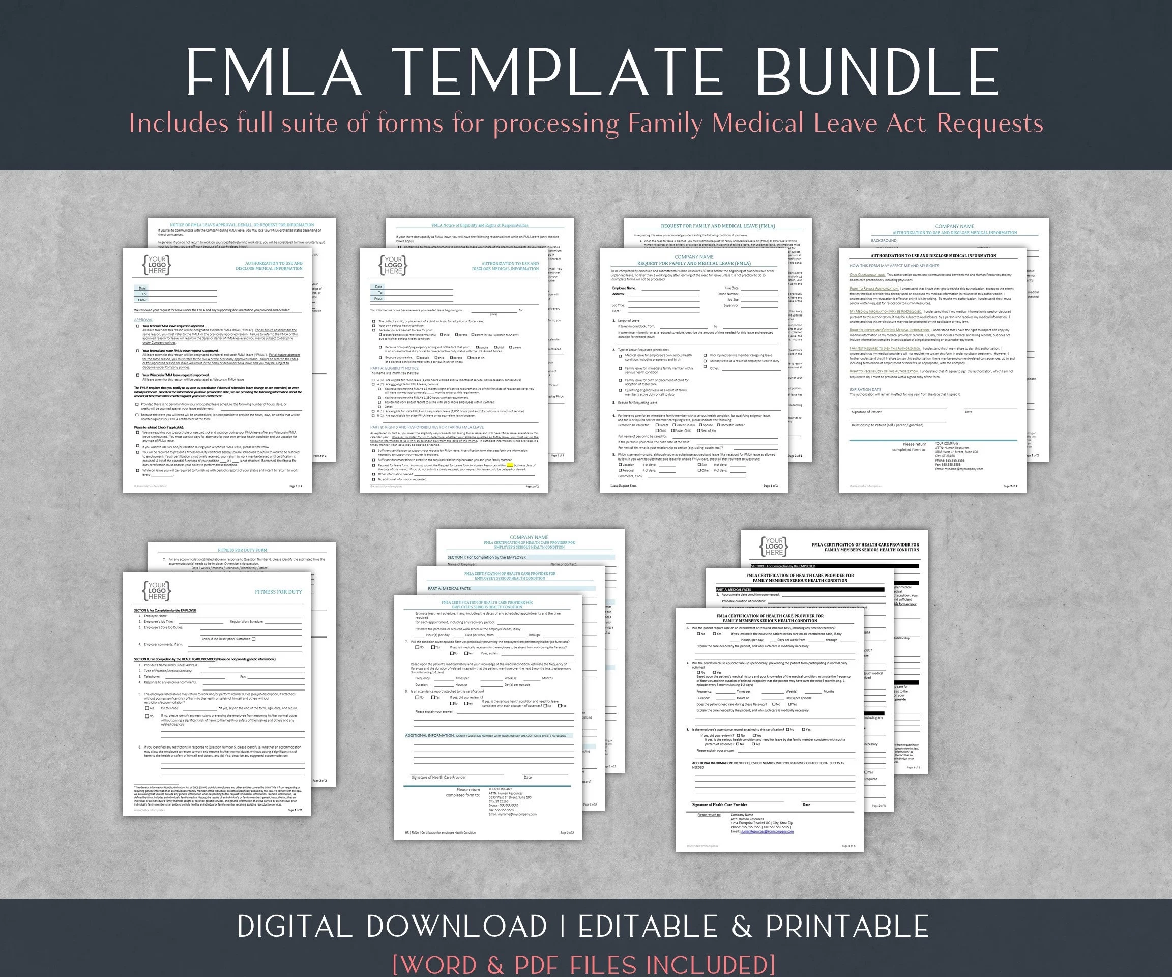 FMLA Form Templates Bundle 9 HR Forms word digital Download Etsy
