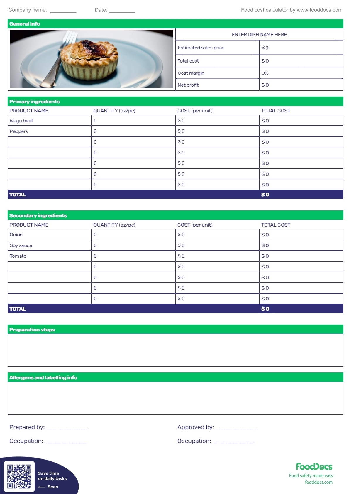 Food Cost Calculator Download Free Template