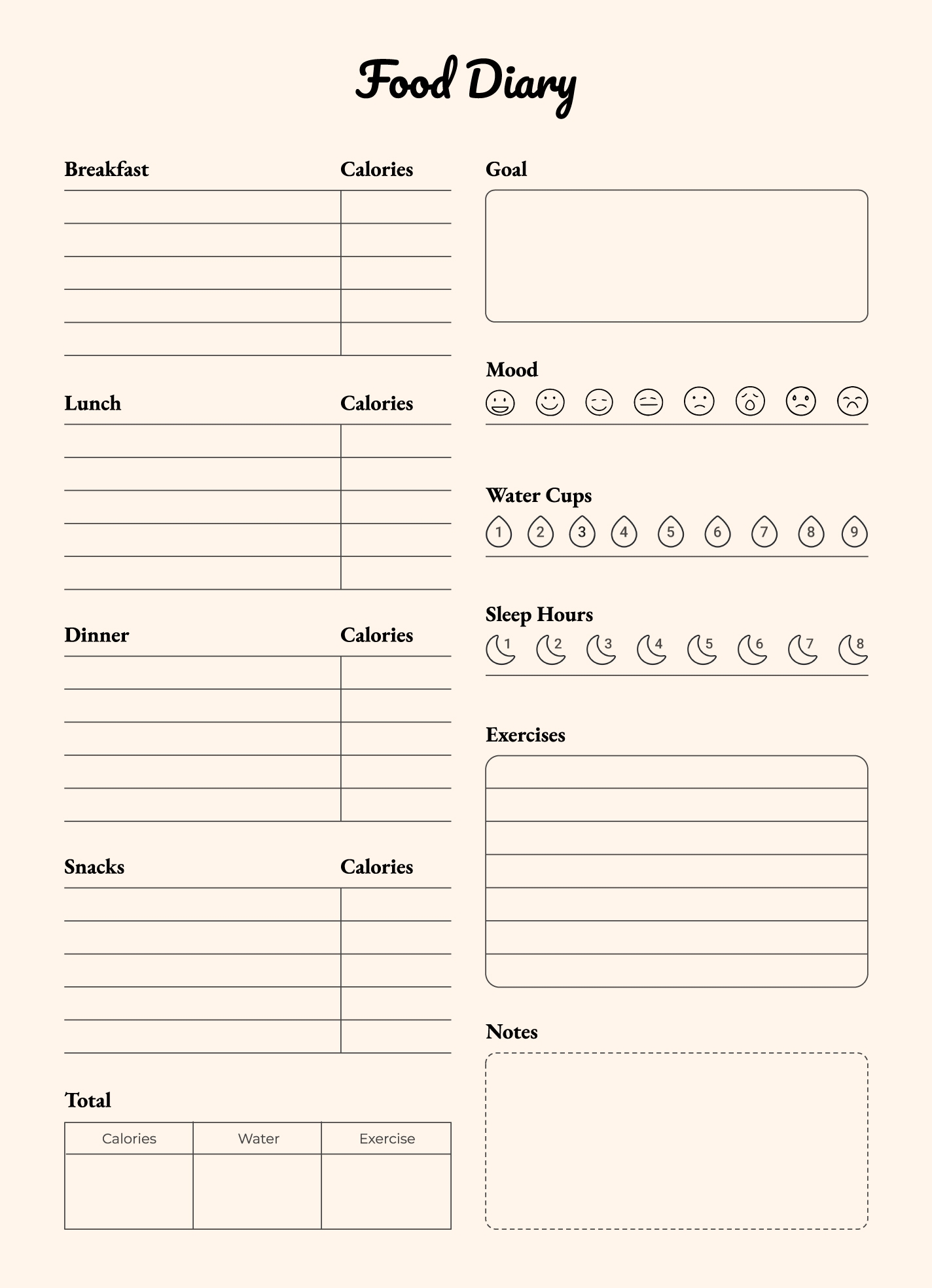 printable food diary free