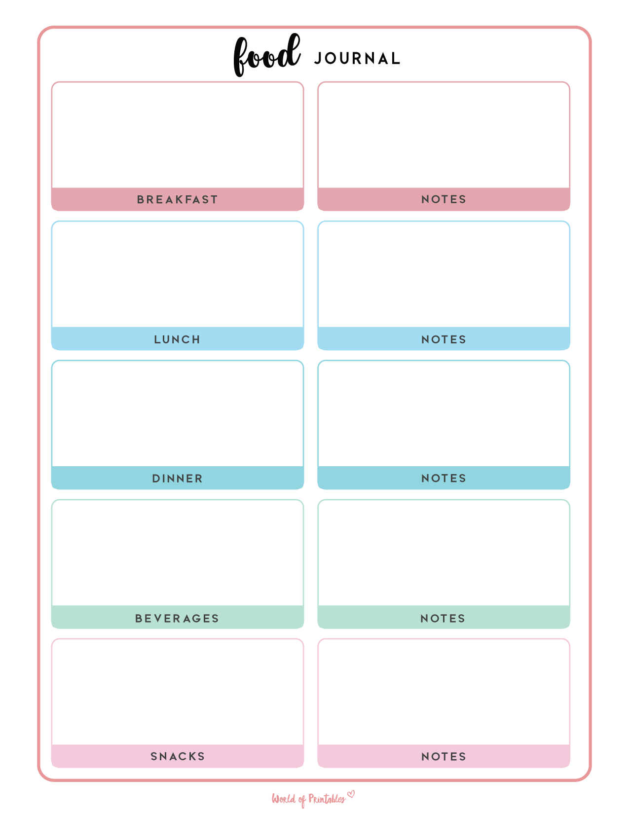 printable food journal free
