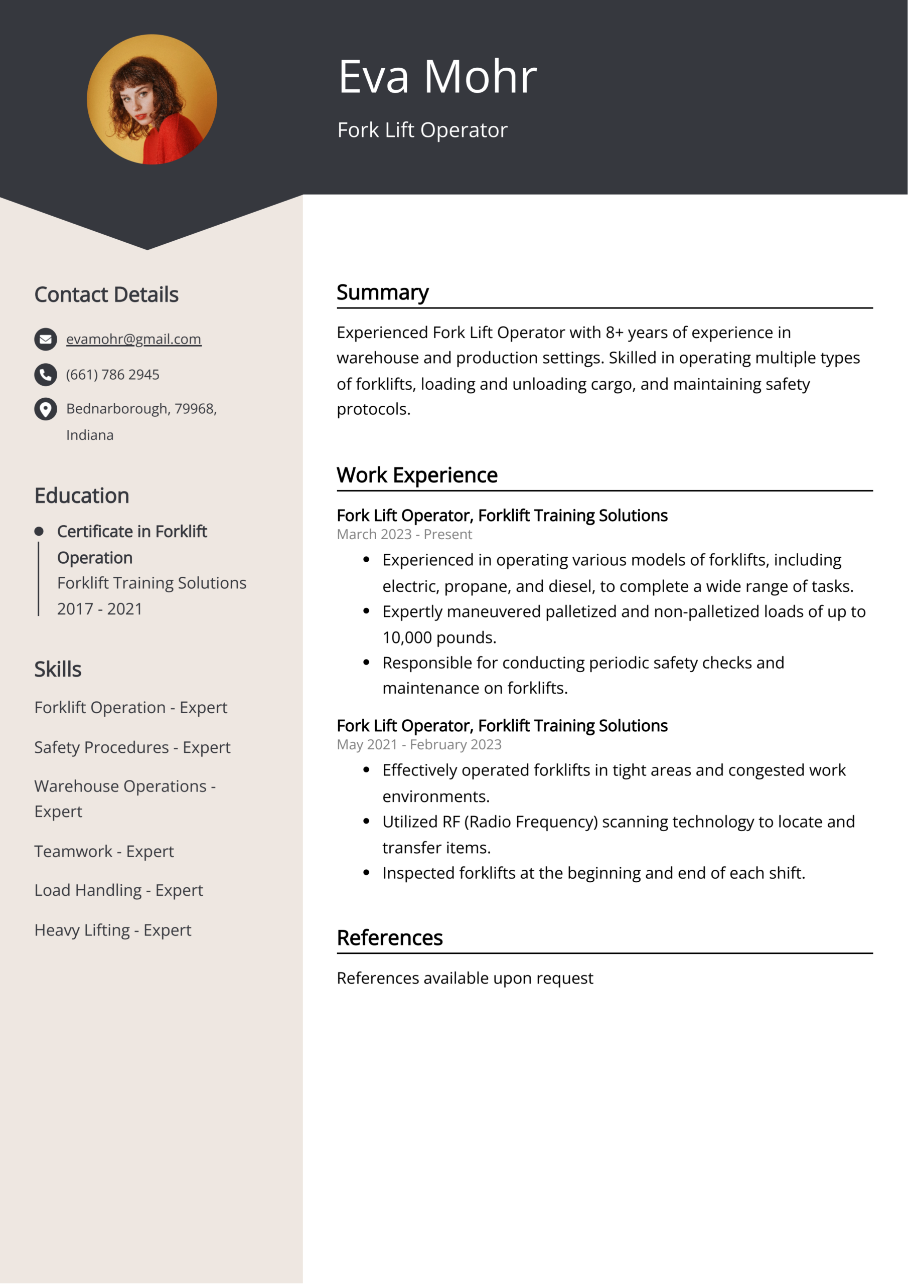Fork Lift Operator Resume Sample Guide Entry Level Senior Jobs 