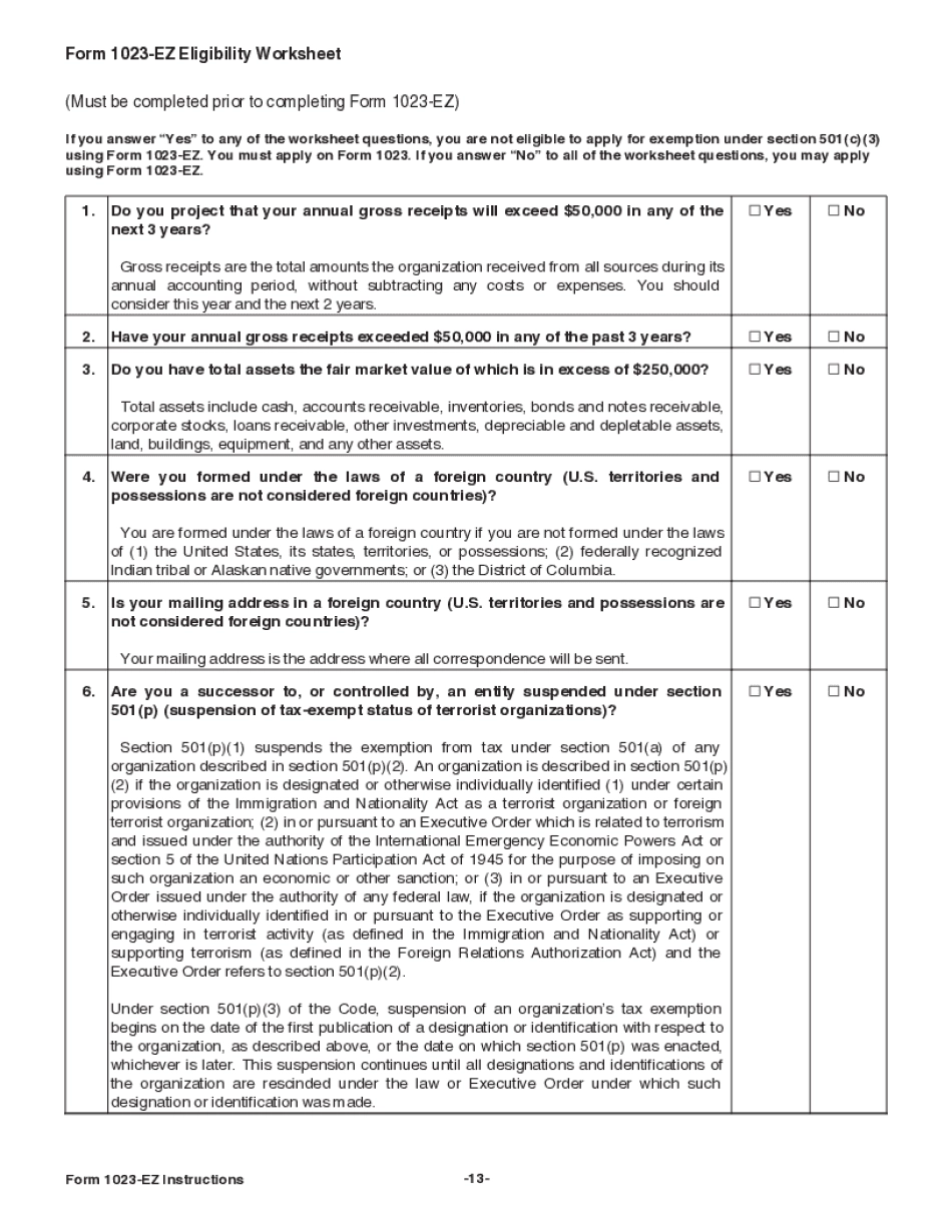 Form 1023 Ez Worksheet Printable Study Planner