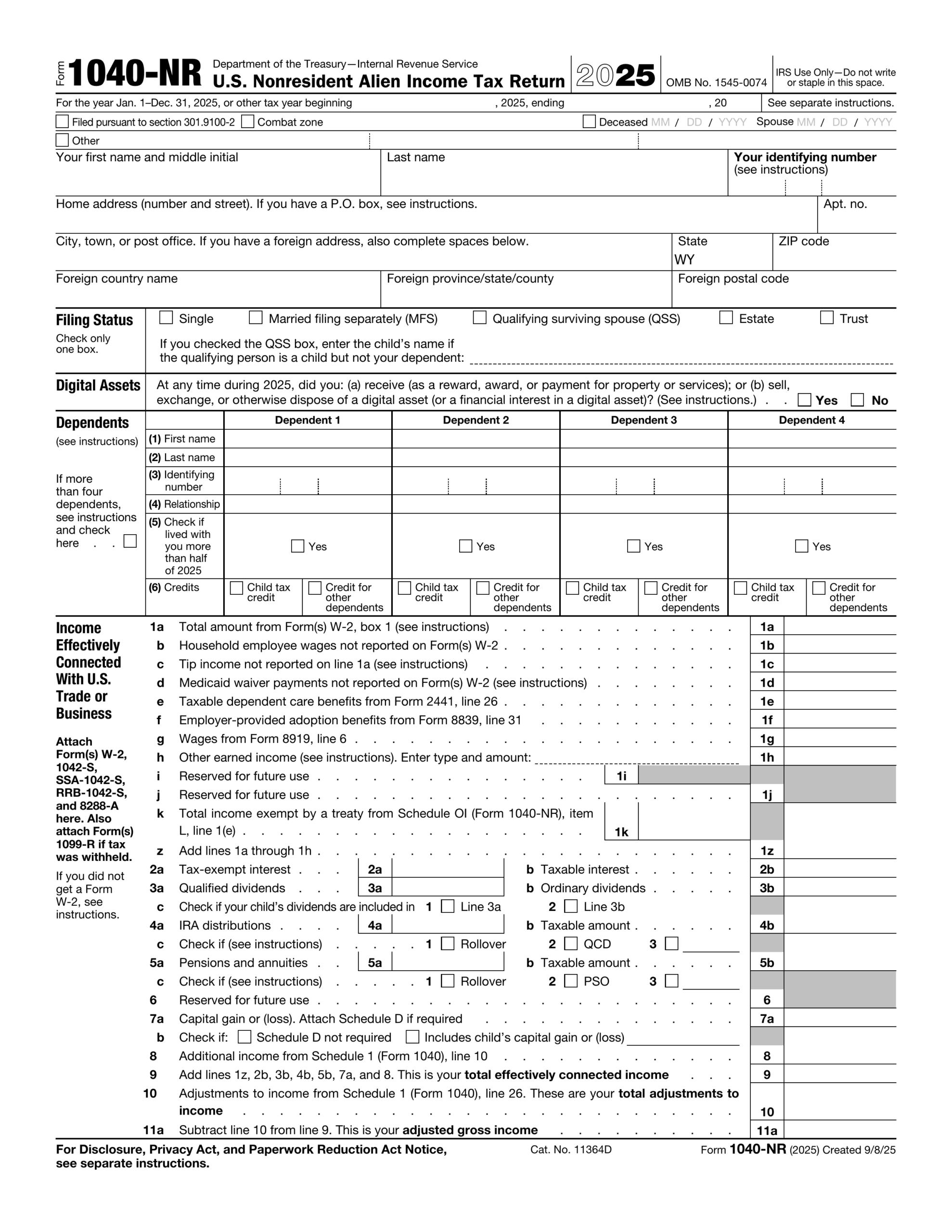Form 1040 NR 2025 2026 Fill Forms Easily PDF Guru