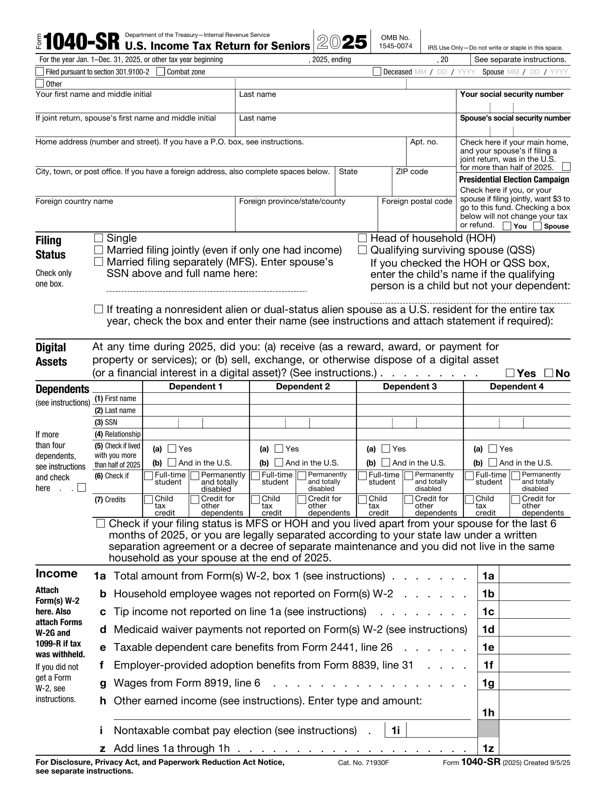 Form 1040 SR 2025 2026 Fill Edit And Download PDF Guru