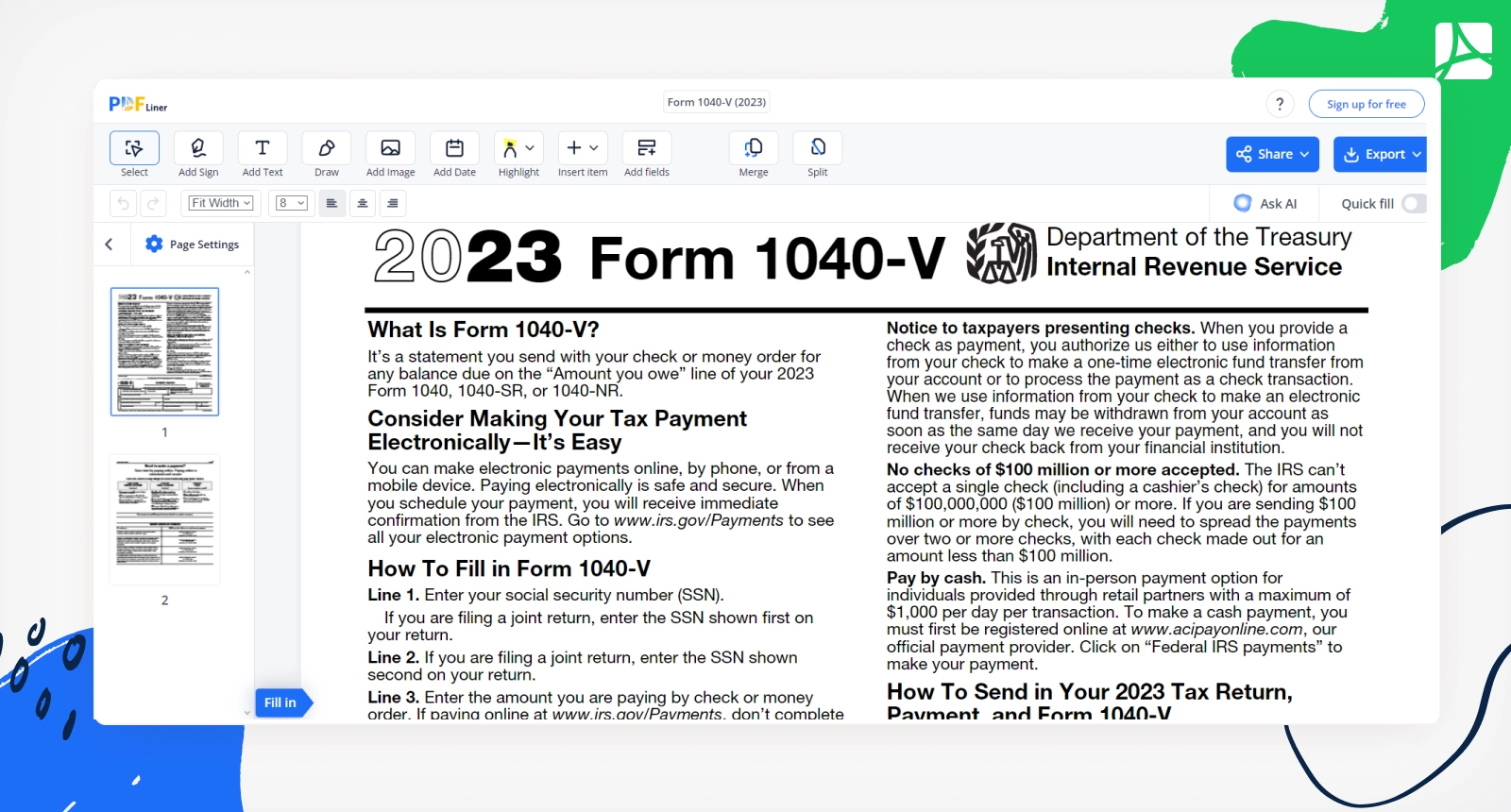 irs form 1040 v 2024 printable