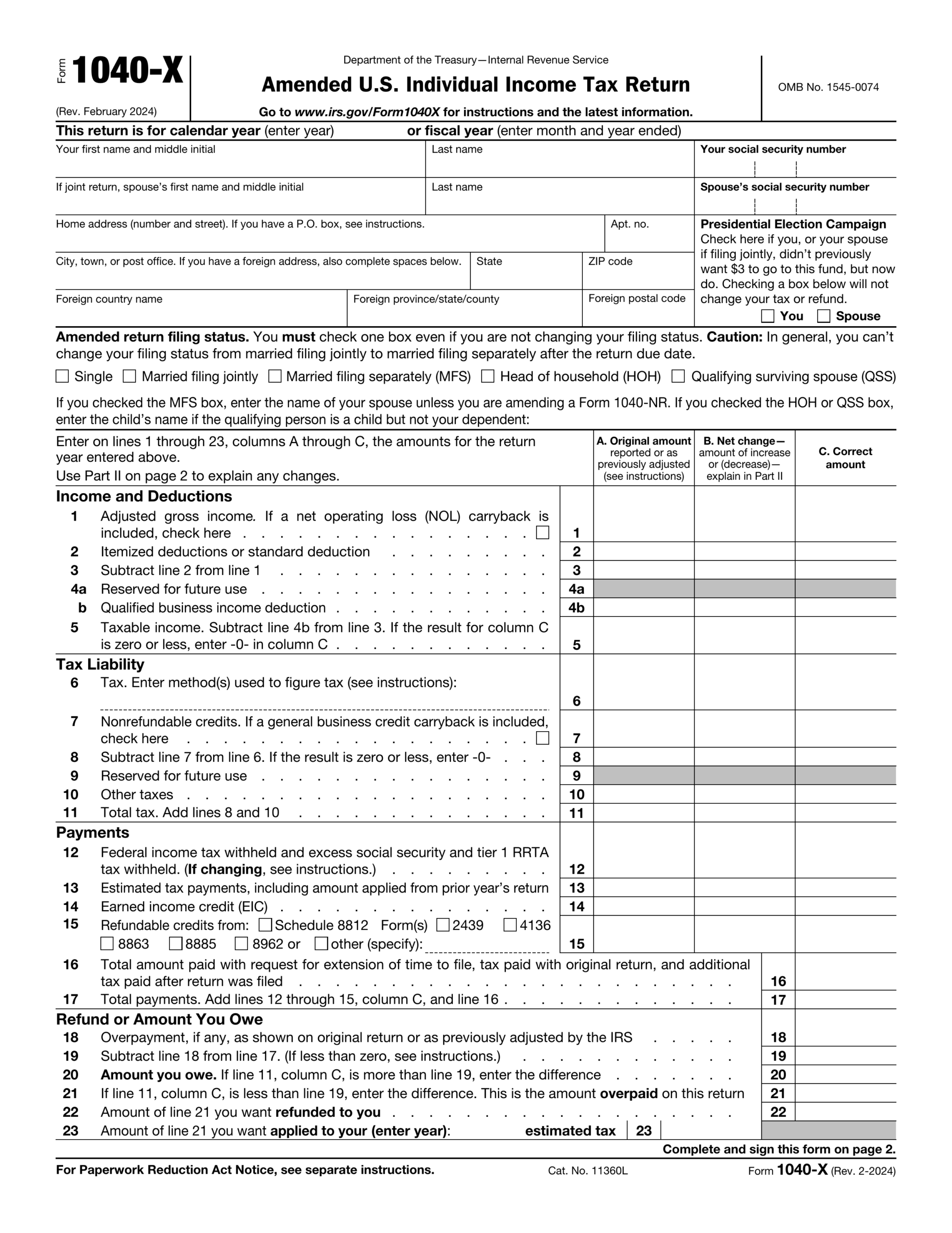Form 1040 X 2025 2026 Fill Edit Download Now PDF Guru