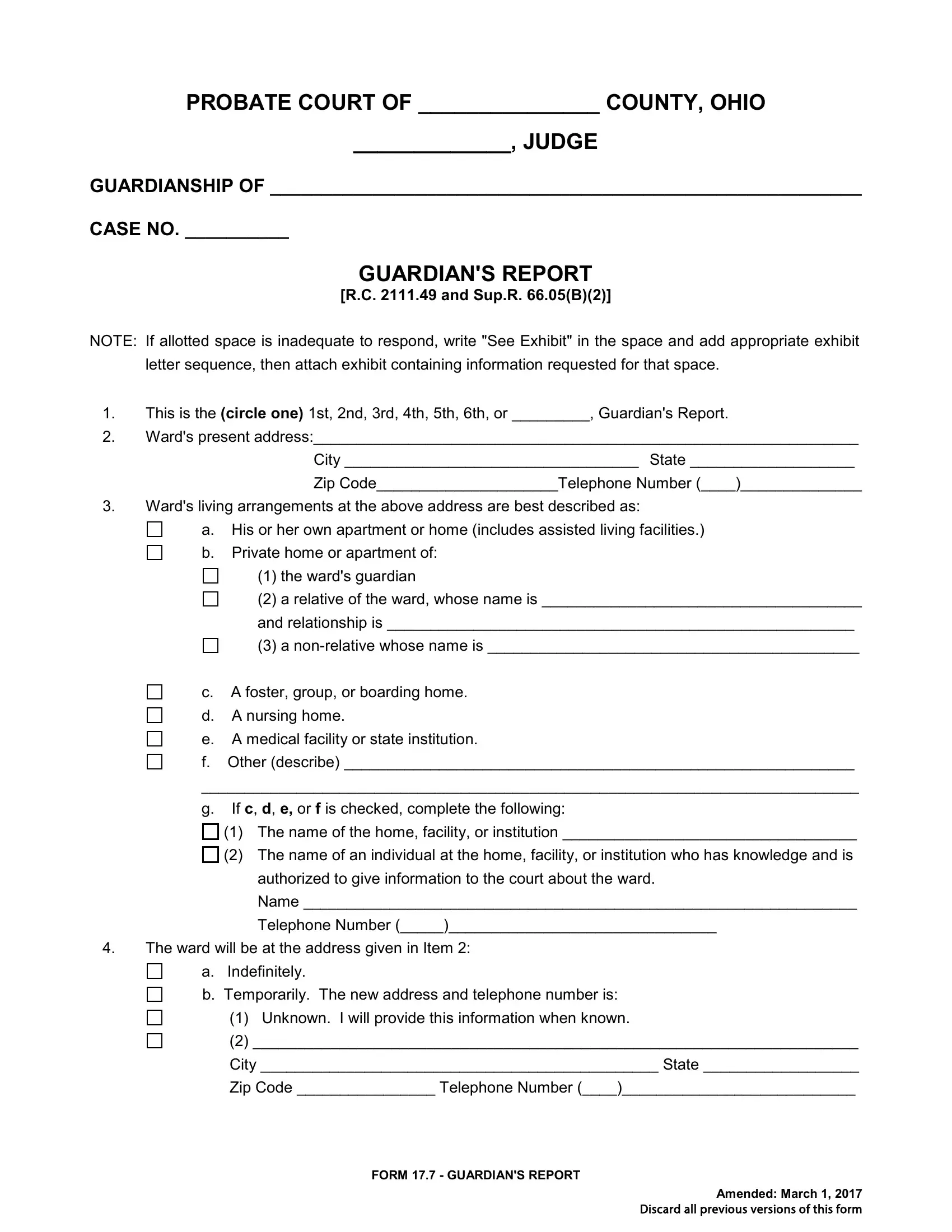 free printable guardianship forms ohio
