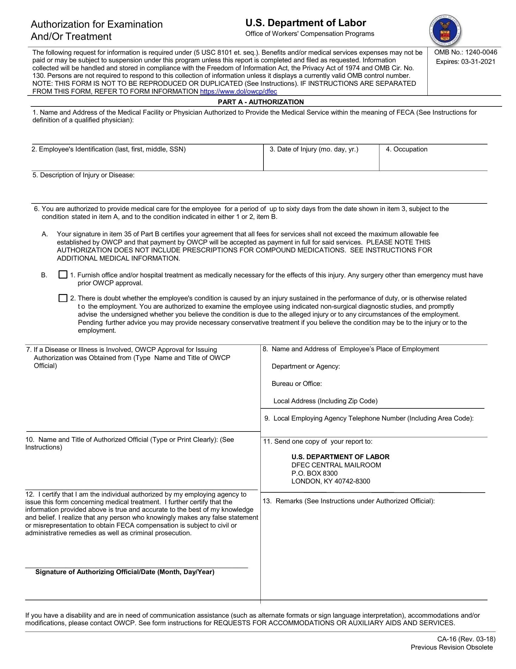 Form Ca 16 Fill Out Printable PDF Forms Online