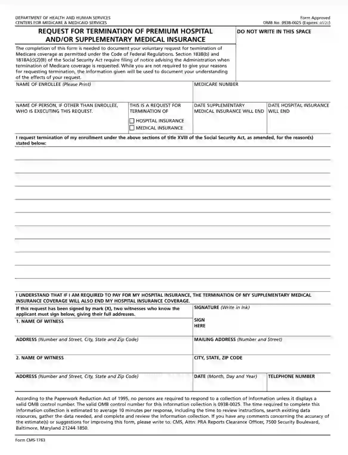 Form CMS 1763 Fill Out Printable PDF Forms Online