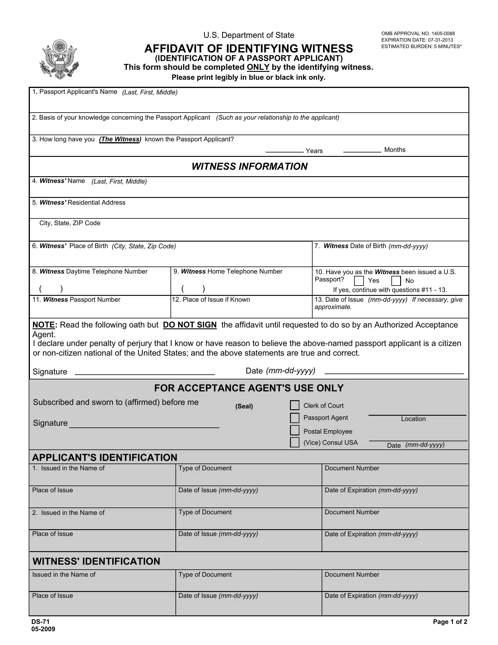 Form Ds 71 Fill Out Printable PDF Forms Online