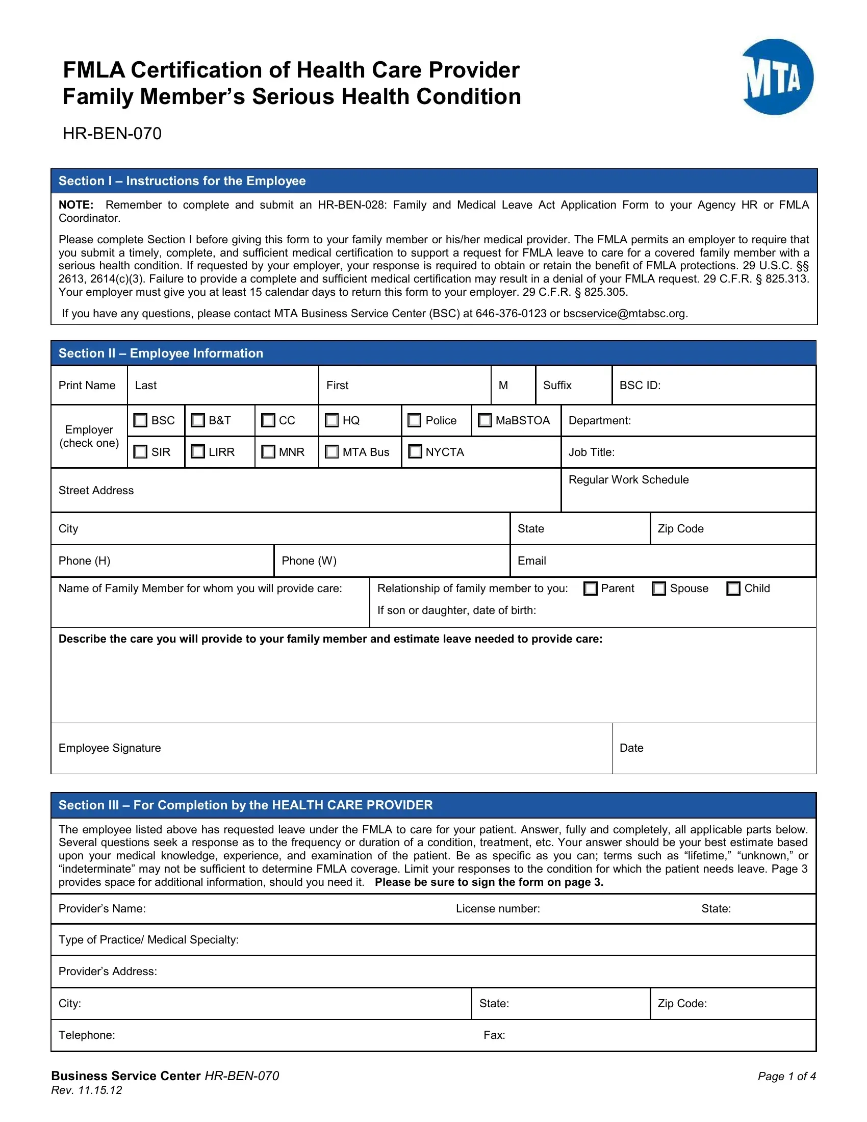 Form Hr Ben 070 Fill Out Printable PDF Forms Online