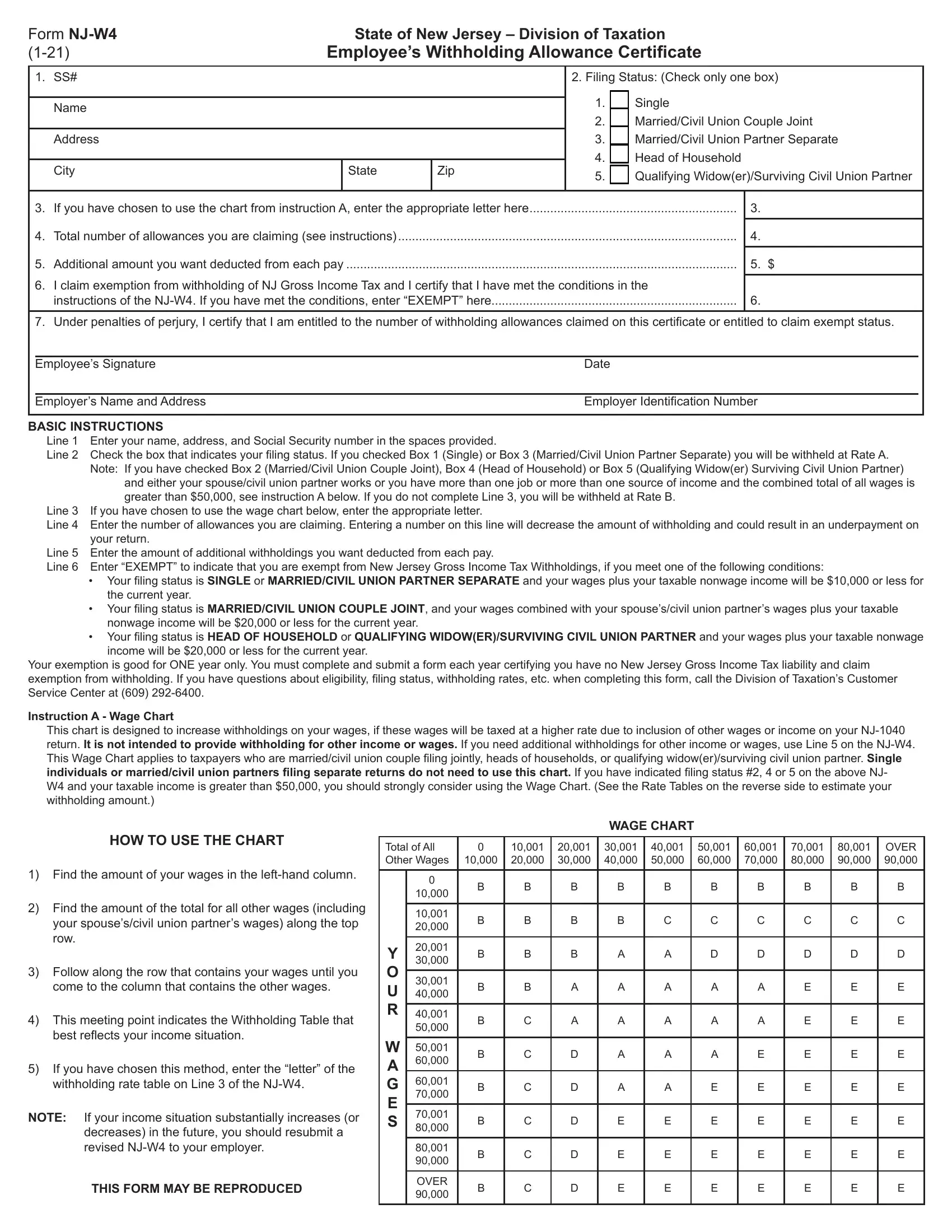 Form Nj W4 Fill Out Printable PDF Forms Online