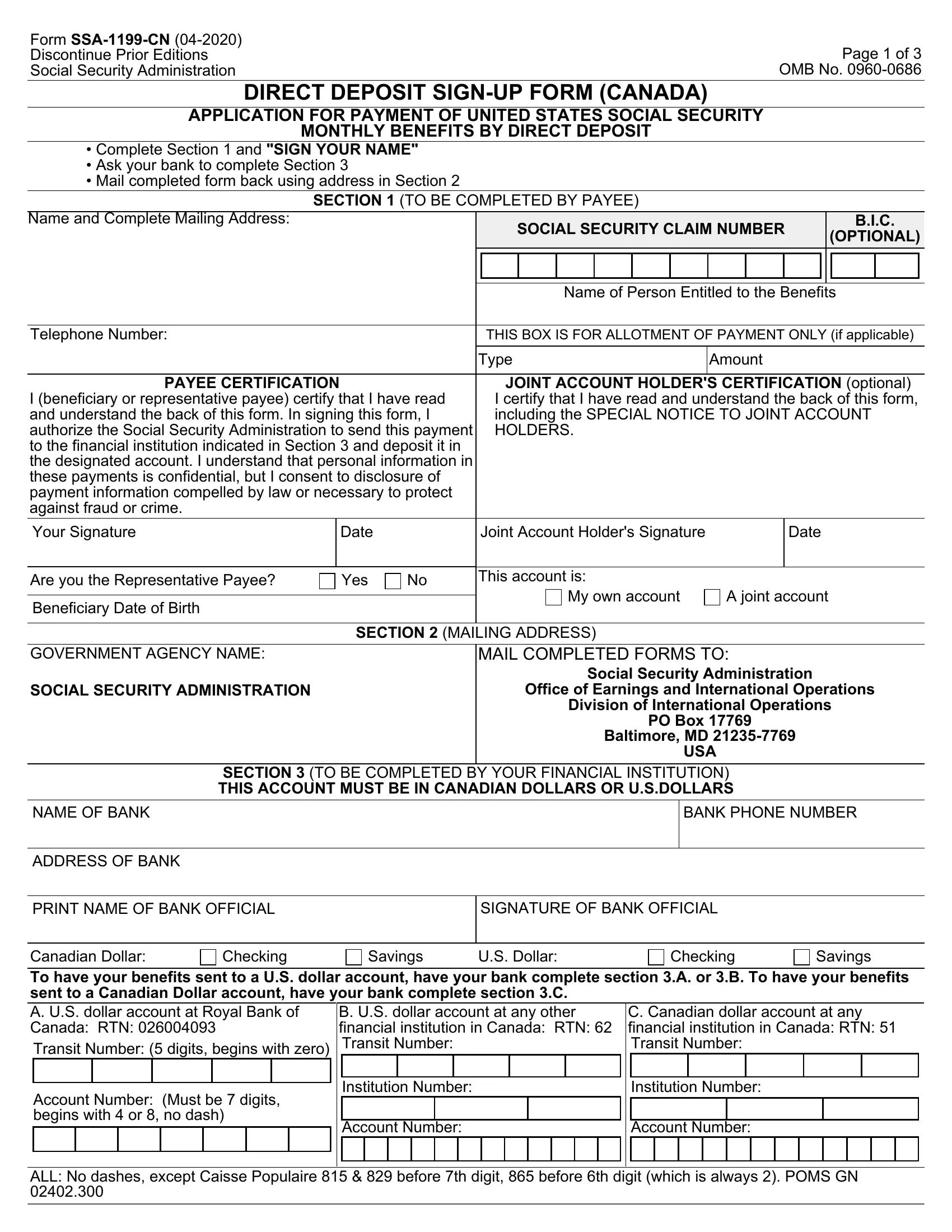Form Ssa 1199 Cn Fill Out Printable PDF Forms Online