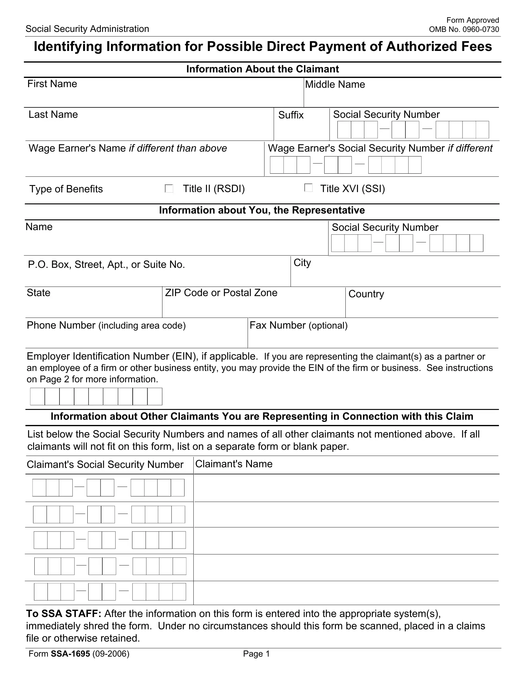 Form Ssa 1695 Fill Out Printable PDF Forms Online