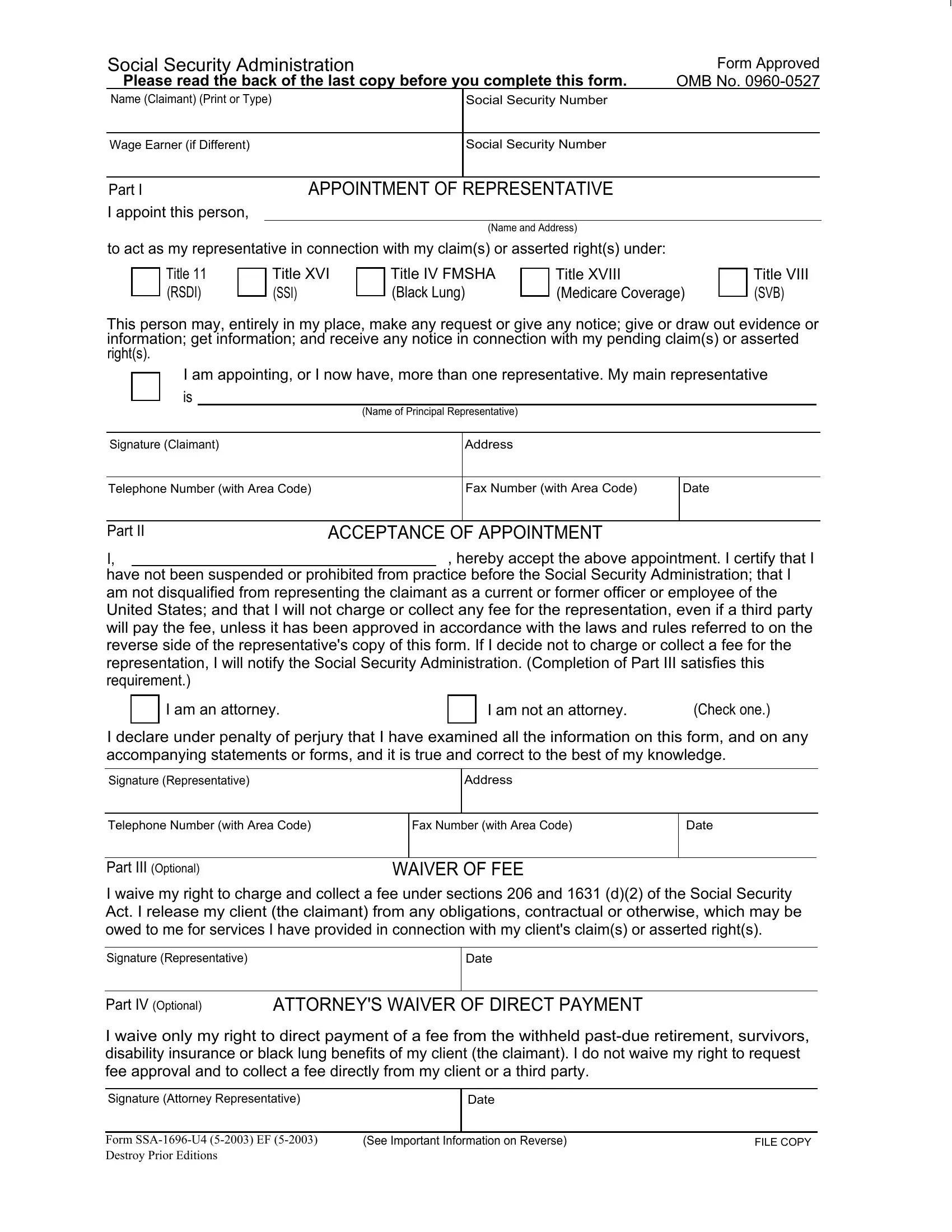 Form Ssa 1696 U4 Ef Fill Out Printable PDF Forms Online
