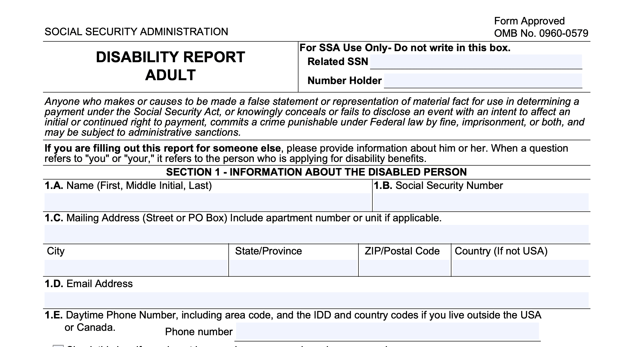 printable social security disability forms