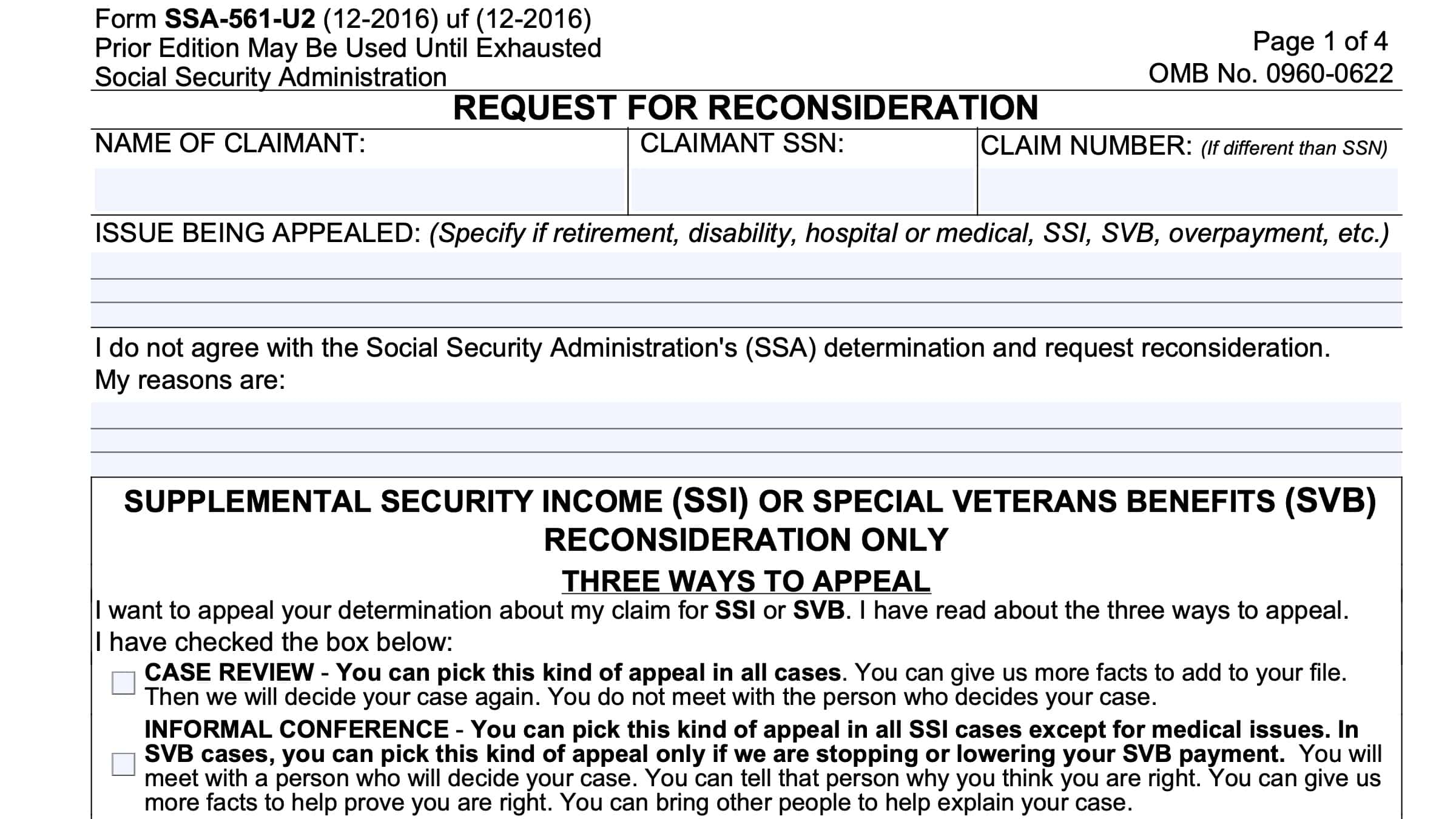 Form SSA 561 Instructions Request For Reconsideration