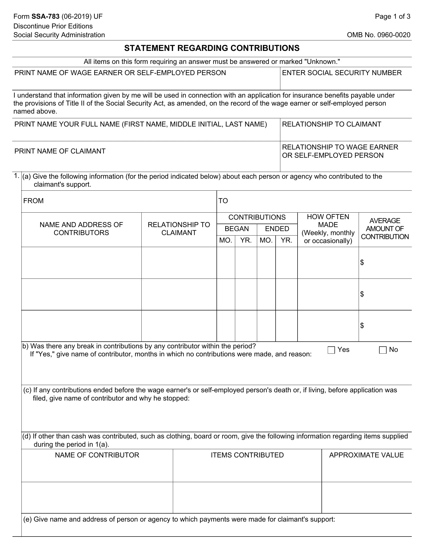 Form Ssa 783 Fill Out Printable PDF Forms Online