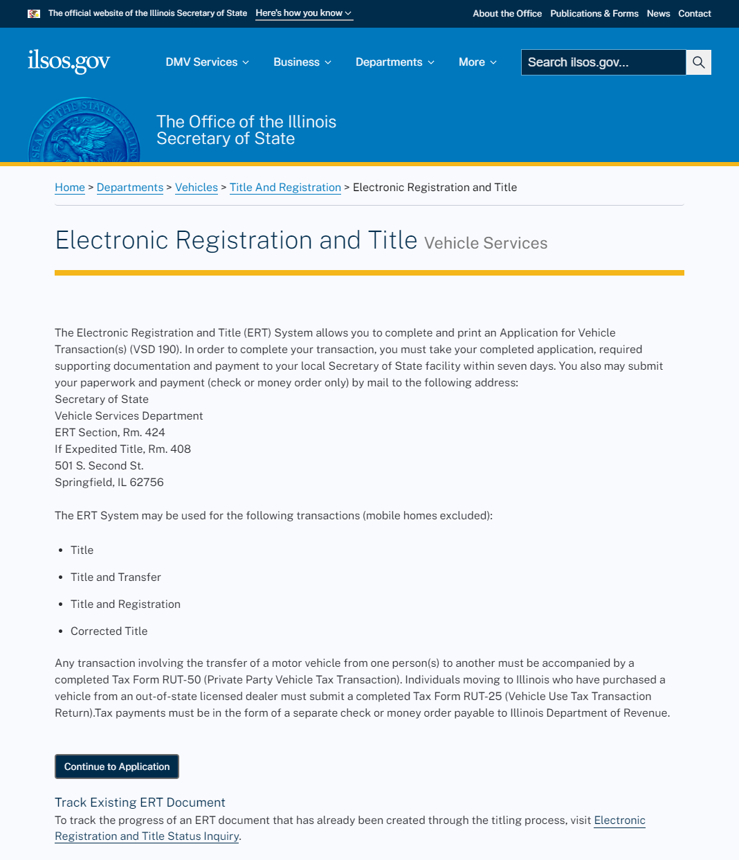 Form VSD 190 Title Application For Vehicle Transaction Illinois Document Template