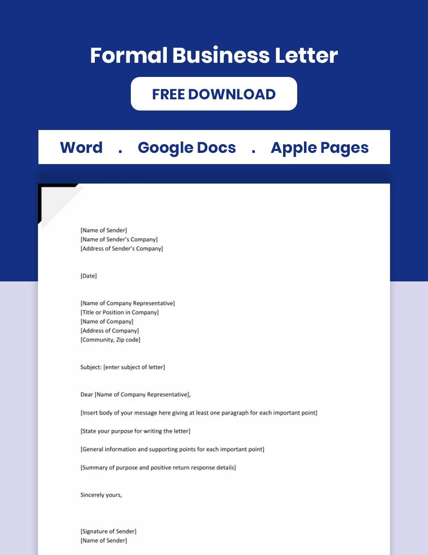 Formal Business Letter Template In Pages Google Docs Word Google Docs PDF Download Template