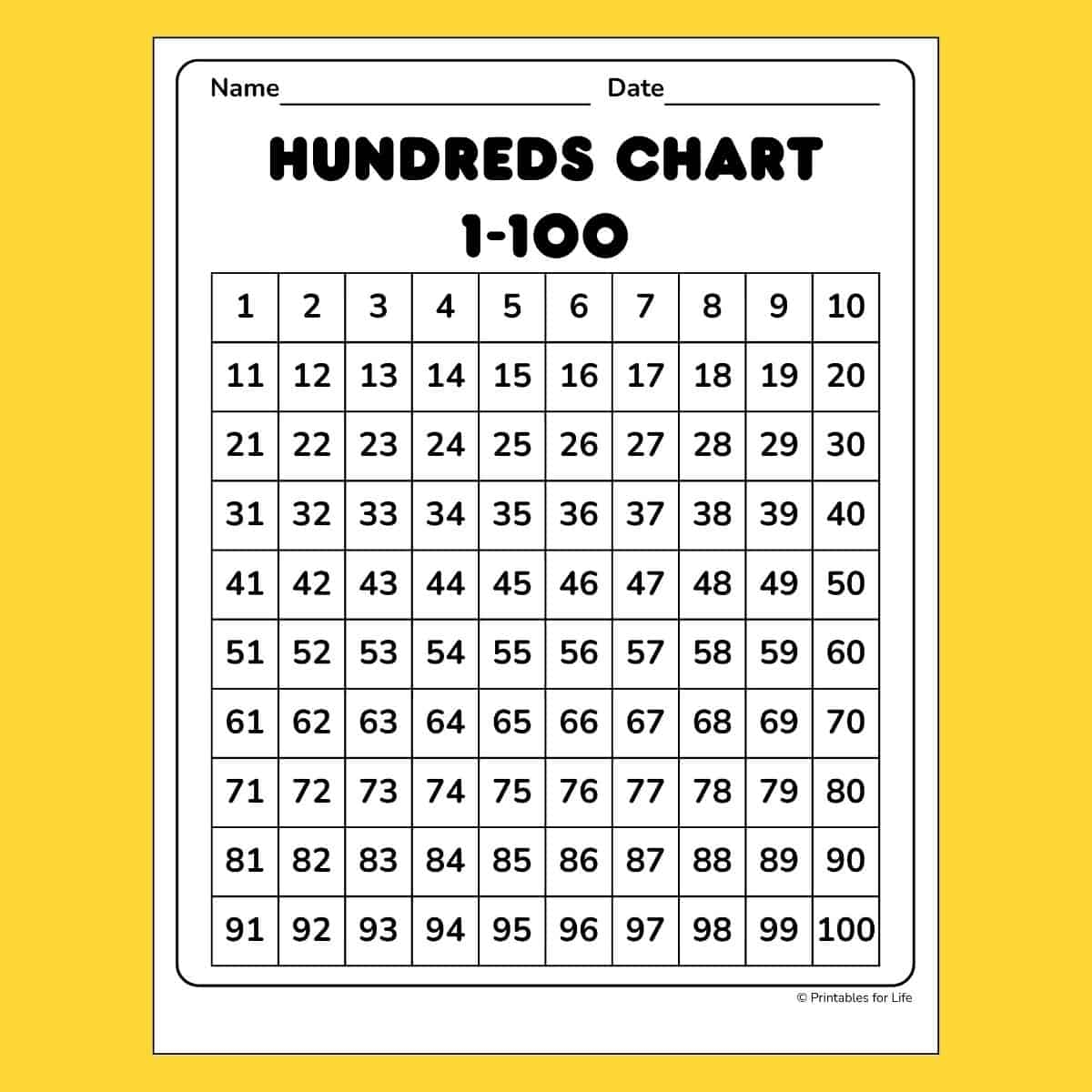 Free 1 100 Hundreds Chart To Print PDF