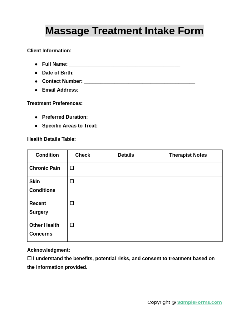 free printable massage intake forms