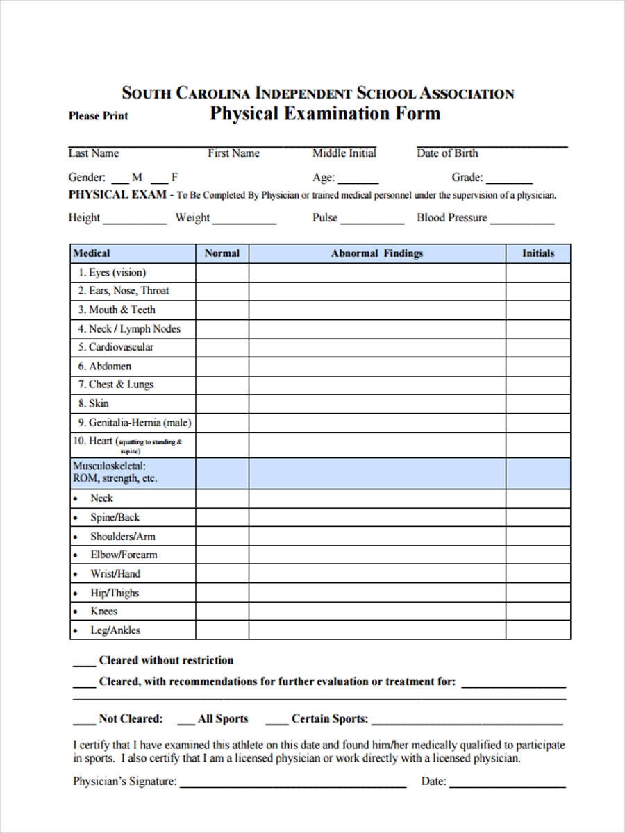 FREE 12 Sports Physical Form Samples PDF MS Word Google Docs