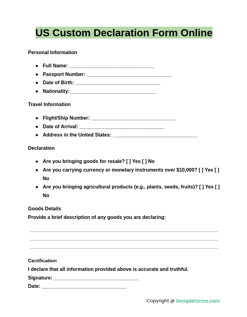 FREE 13 Custom Declaration Form Samples PDF MS Word Google Docs Excel