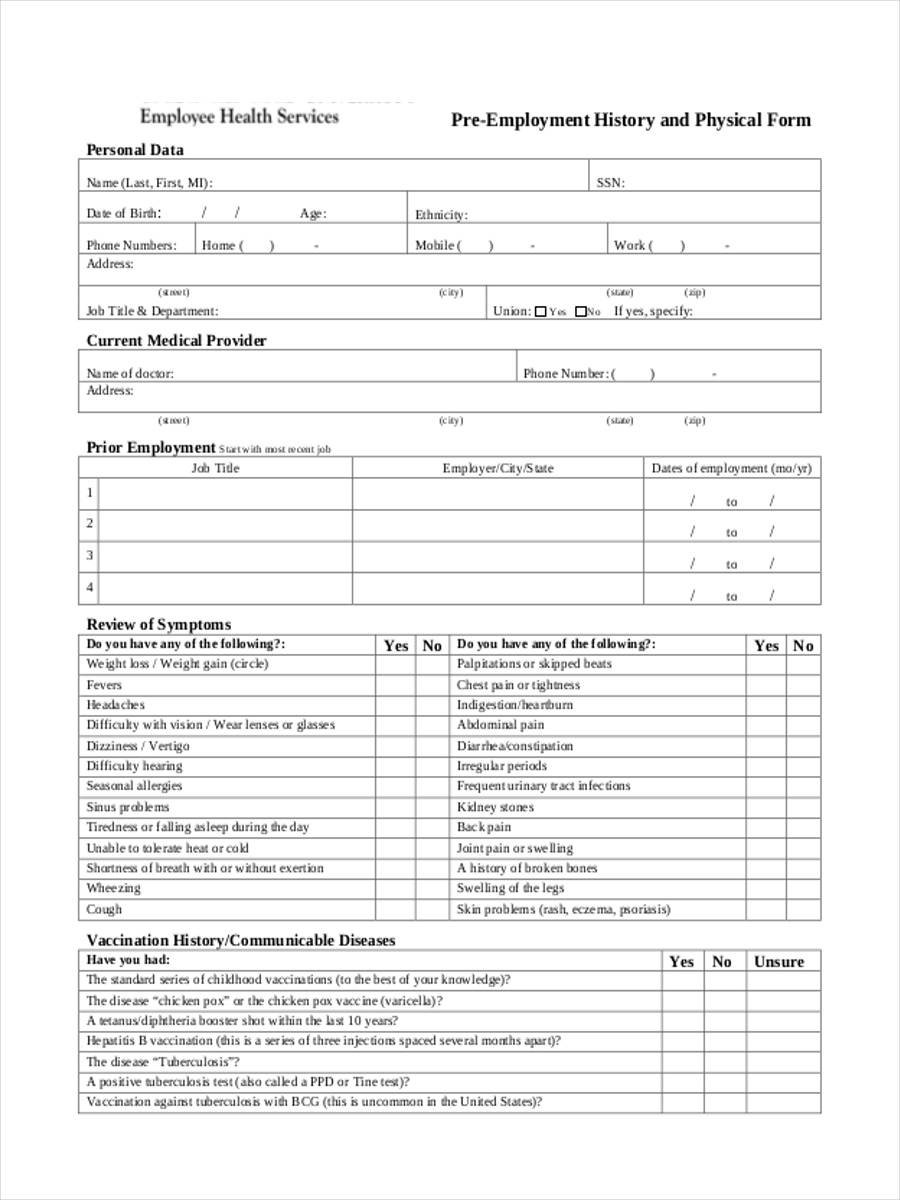 FREE 13 Physical Form Samples PDF MS Word Google Docs