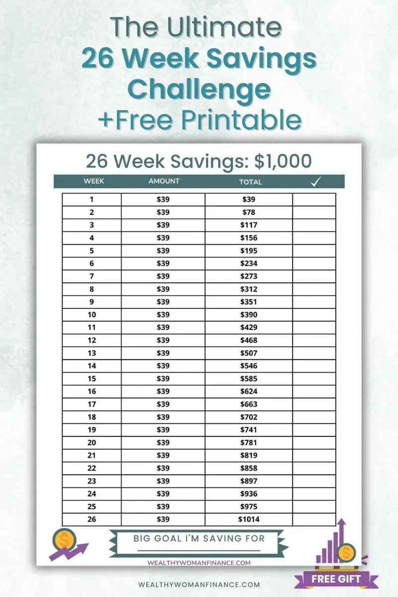 Free 26 Week Savings Challenge Printable save 1 000 In 2026 