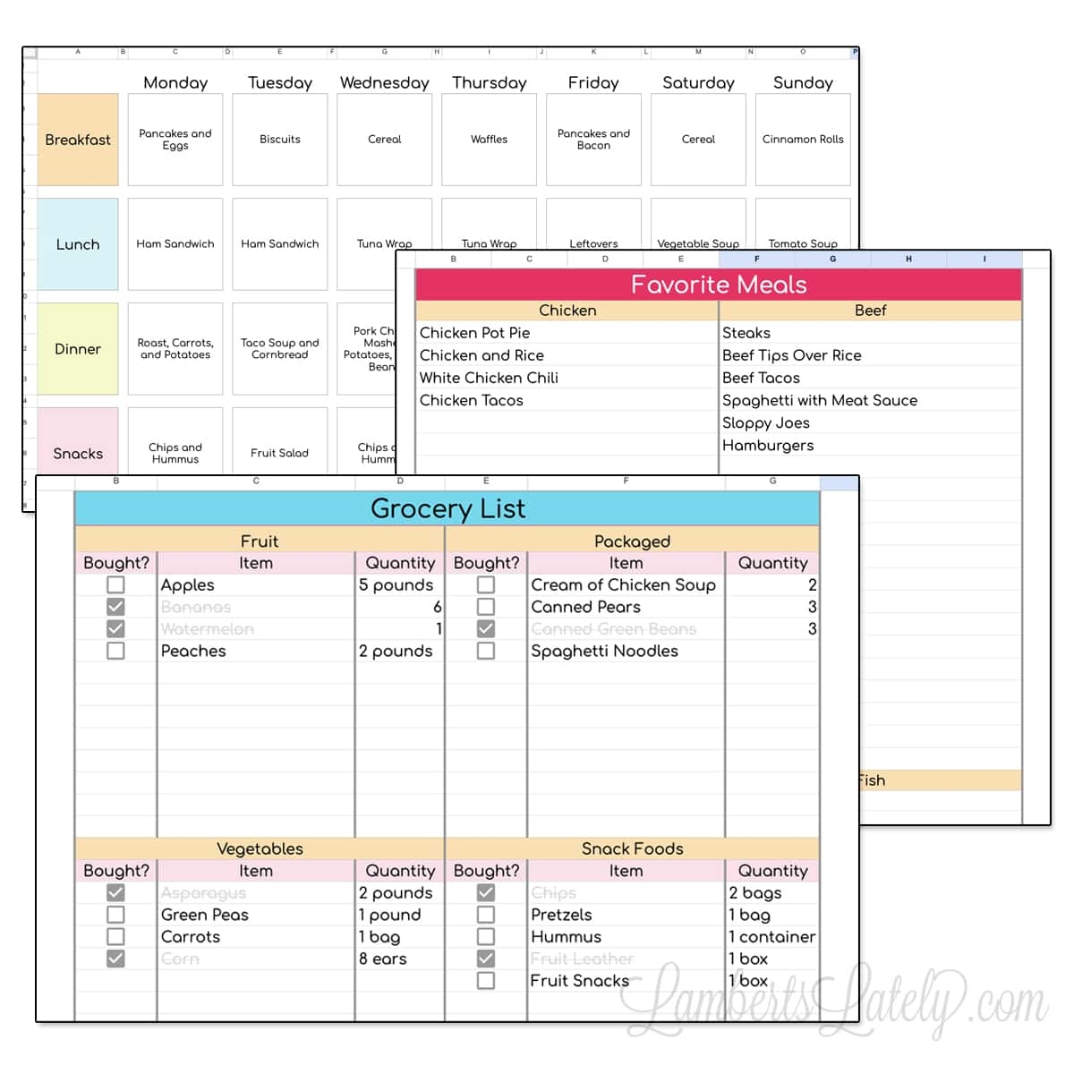 Free 3 Tab Meal Plan Template For Google Sheets LL Home