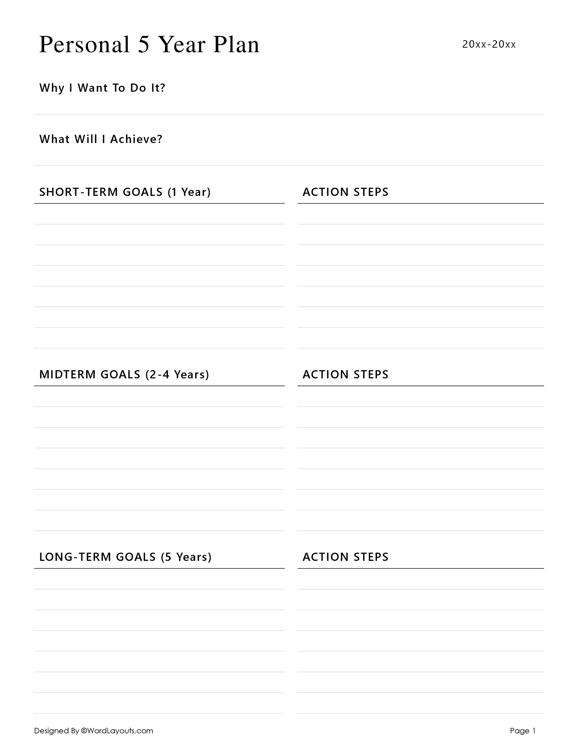 Free 5 Year Plan Templates Personal Career Business