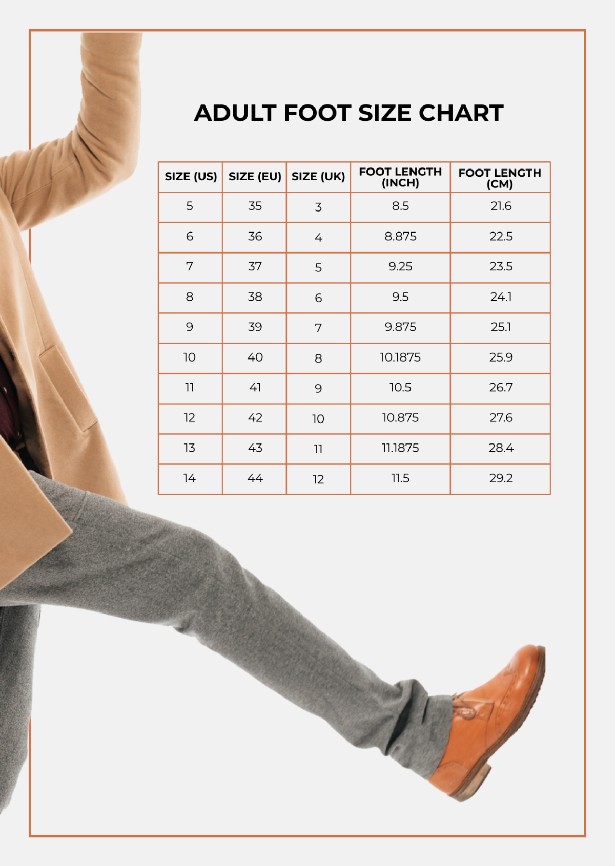 foot size chart printable