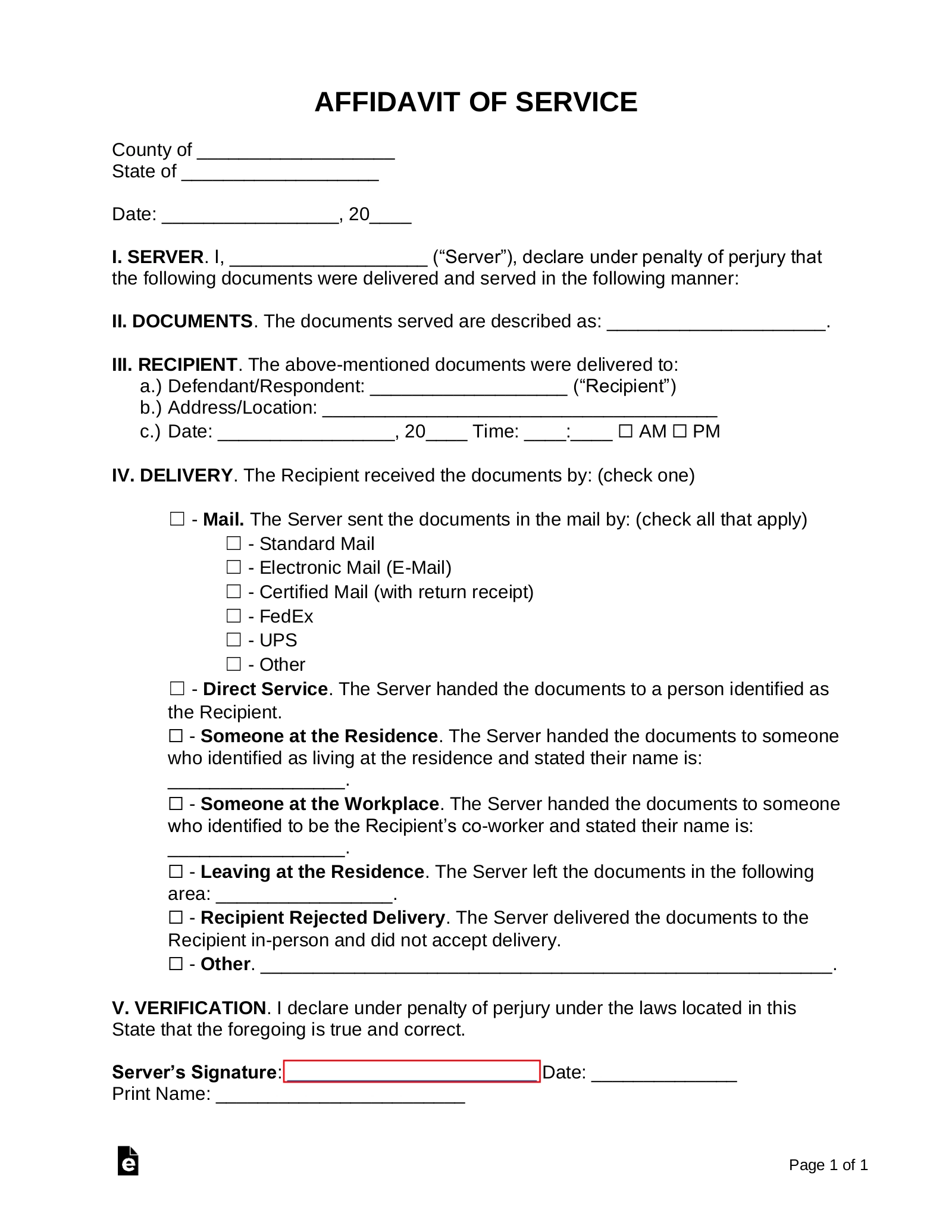 Free Affidavit Certificate Of Service Form PDF Word EForms