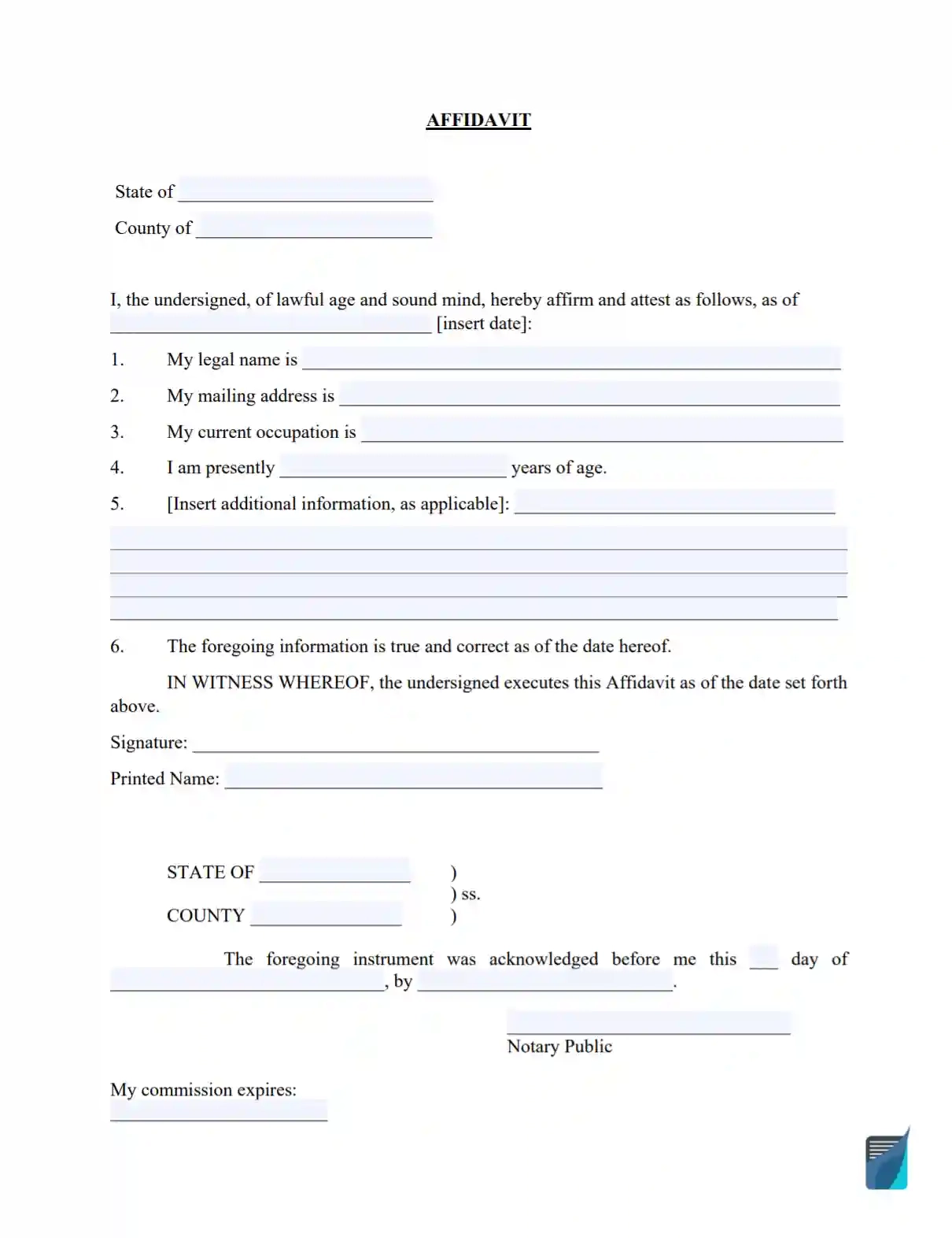 printable affidavit form pdf